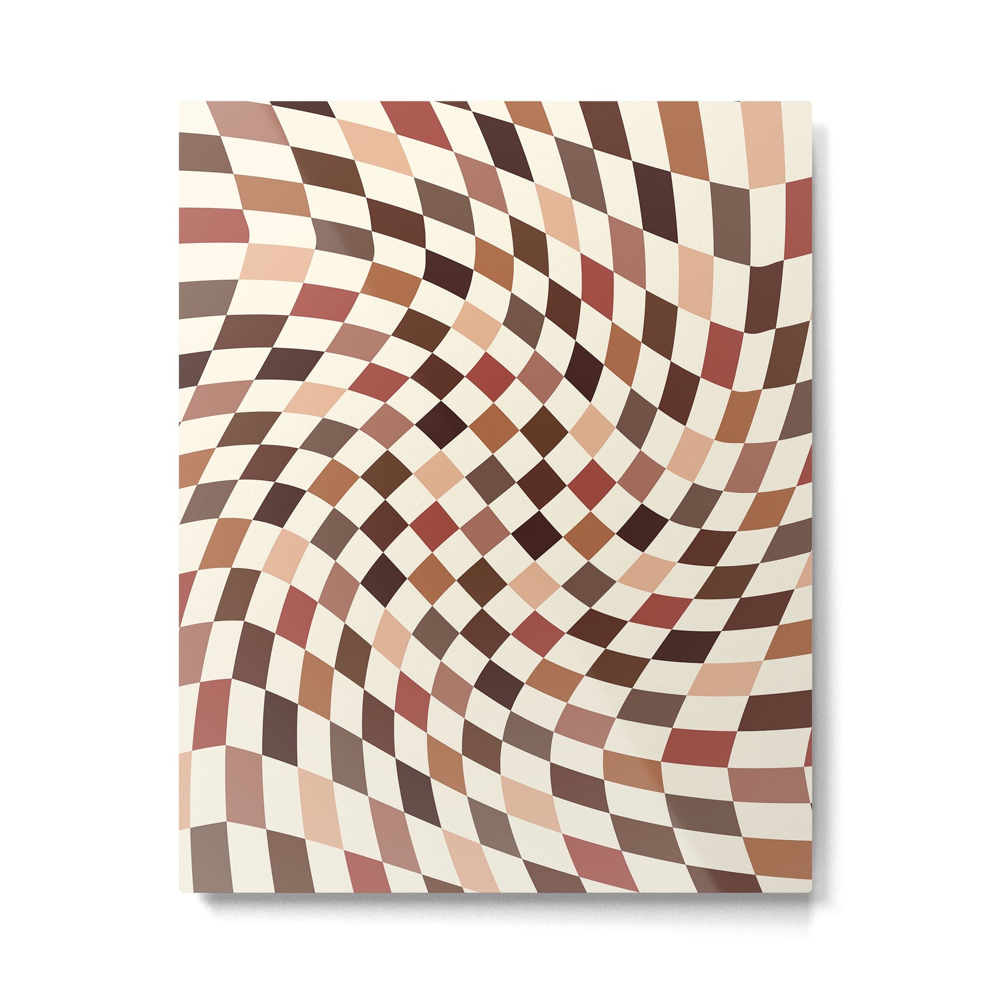 Coffee Brown Swirl Checker Metal Print | TeksDecor