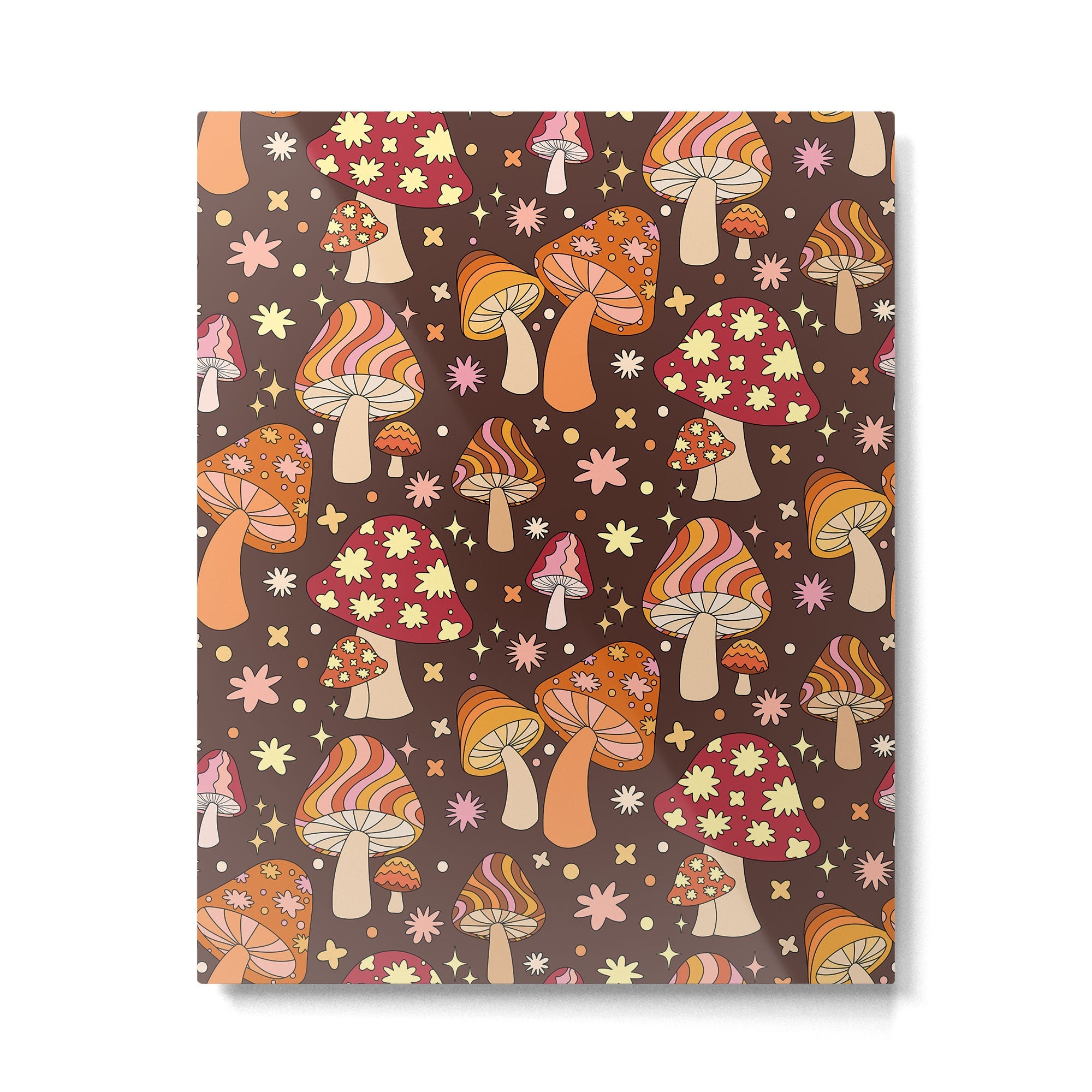 Magic Mushrooms in Brown Metal Print | TeksDecor