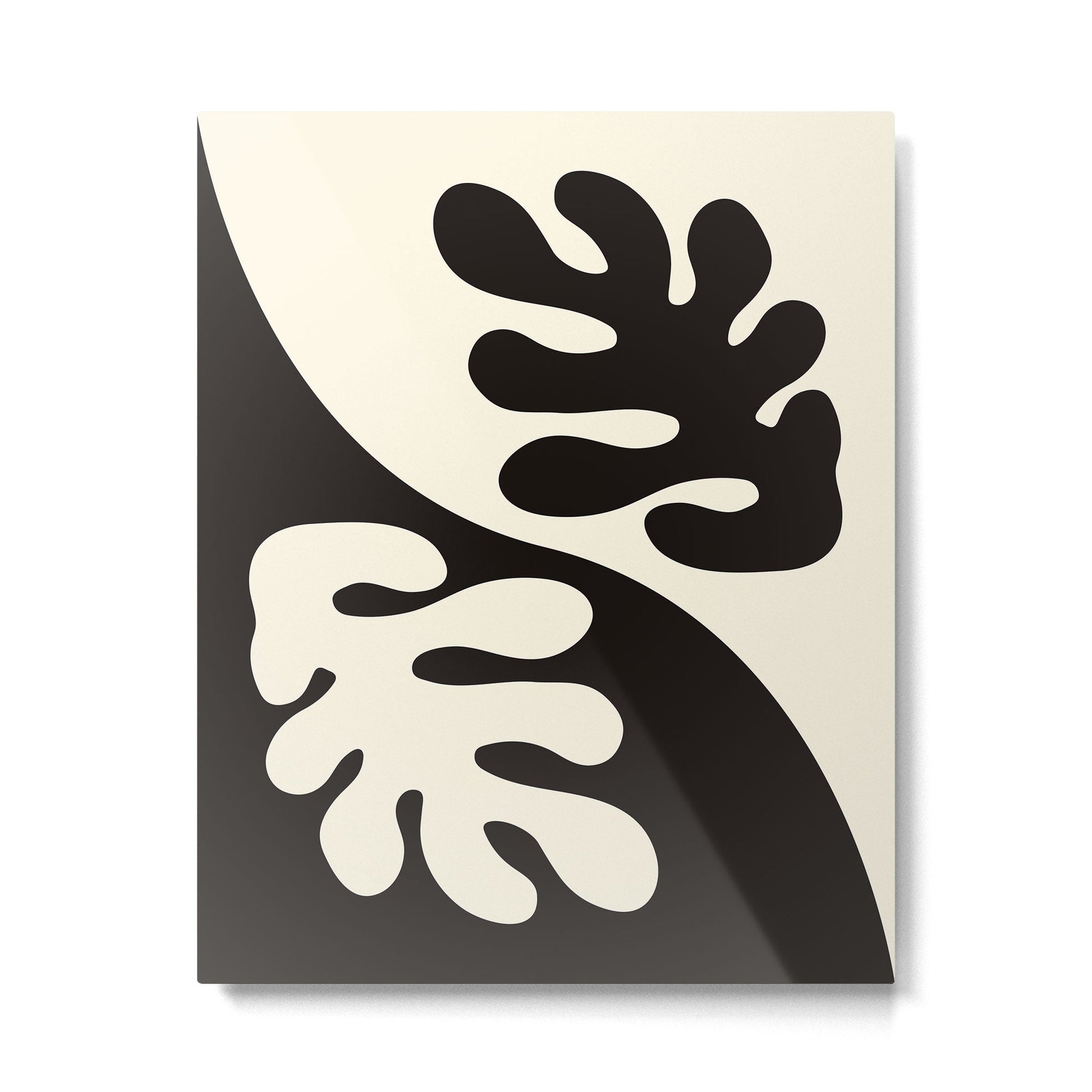 Matisse Inspired Yin Yang Leaf Cutouts in Black & Off White Metal Print | TeksDecor
