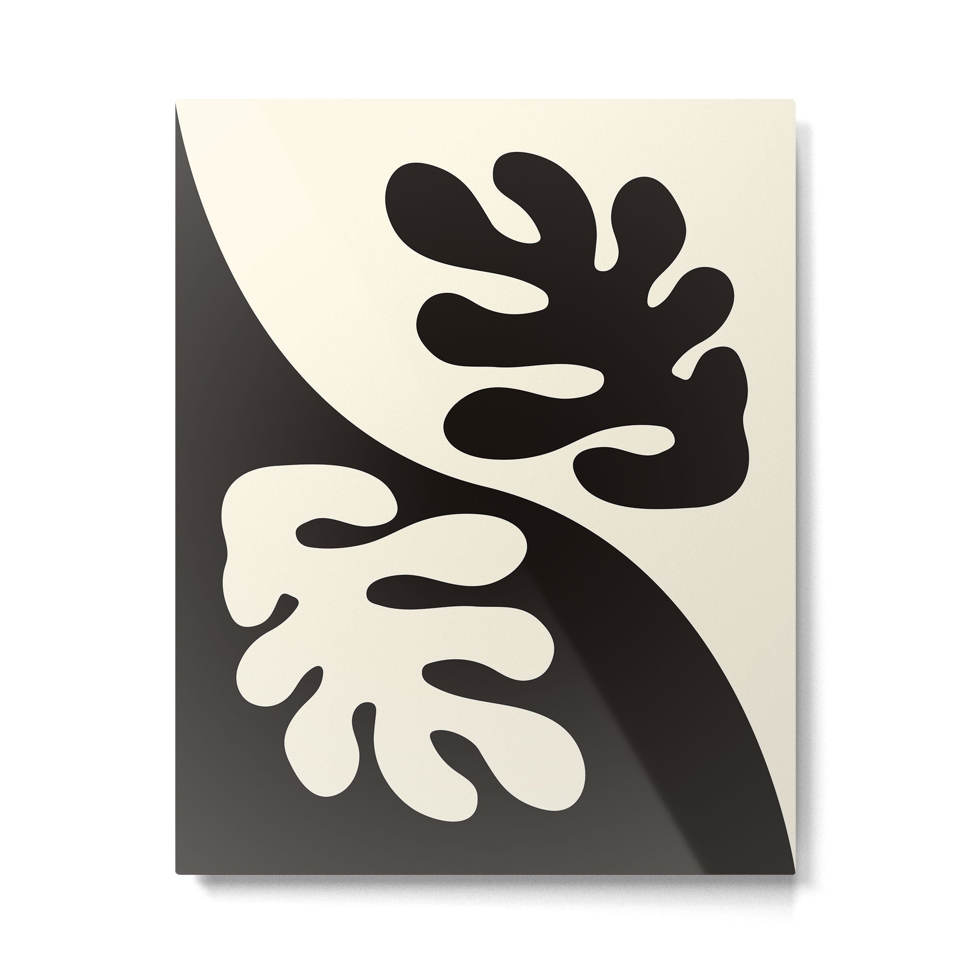 Matisse Inspired Yin Yang Leaf Cutouts in Black & Off White Metal Print | TeksDecor