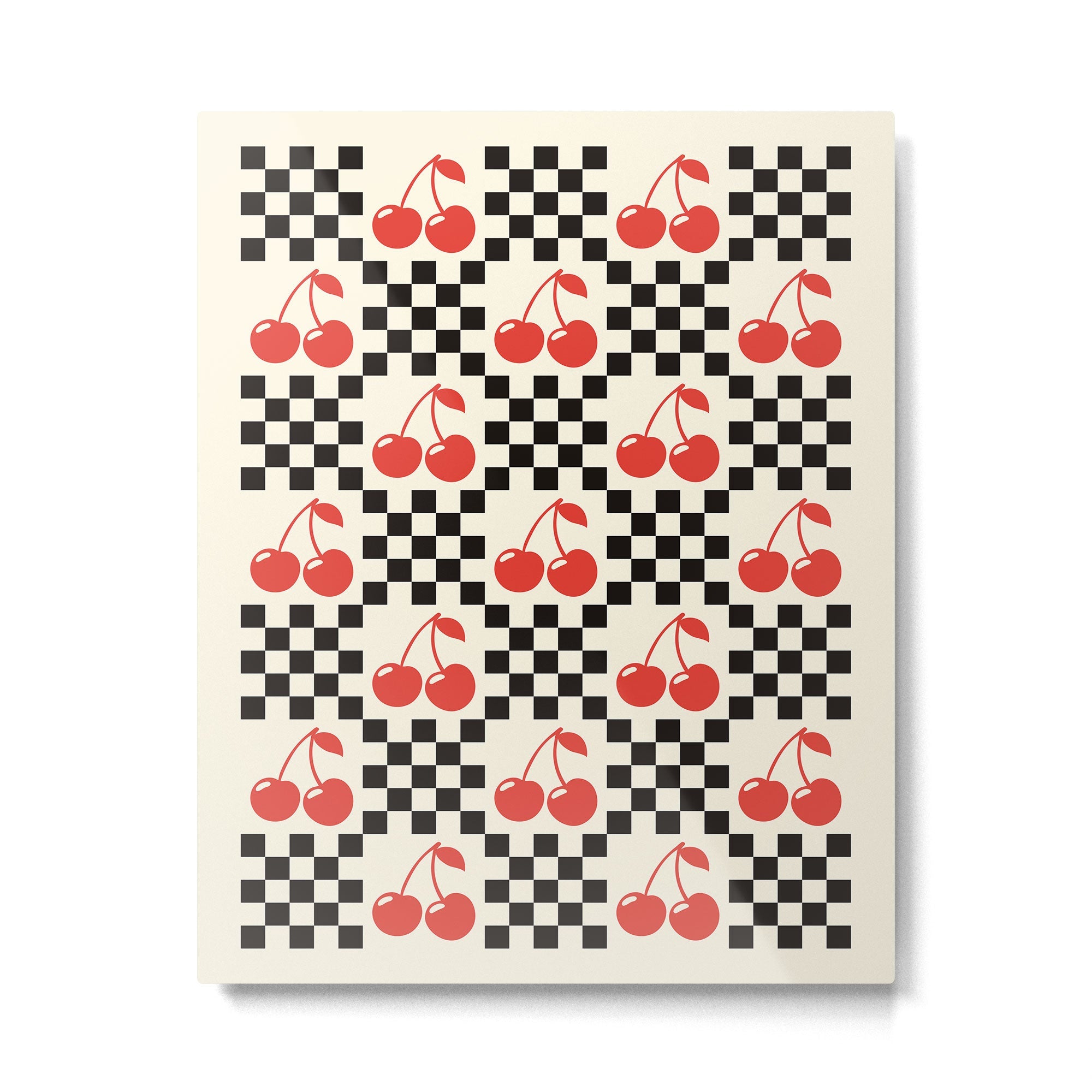 Red Cherries, Black & White Double Checker Metal Print | TeksDecor