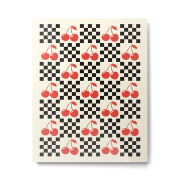 Red Cherries, Black & White Double Checker Metal Print | TeksDecor