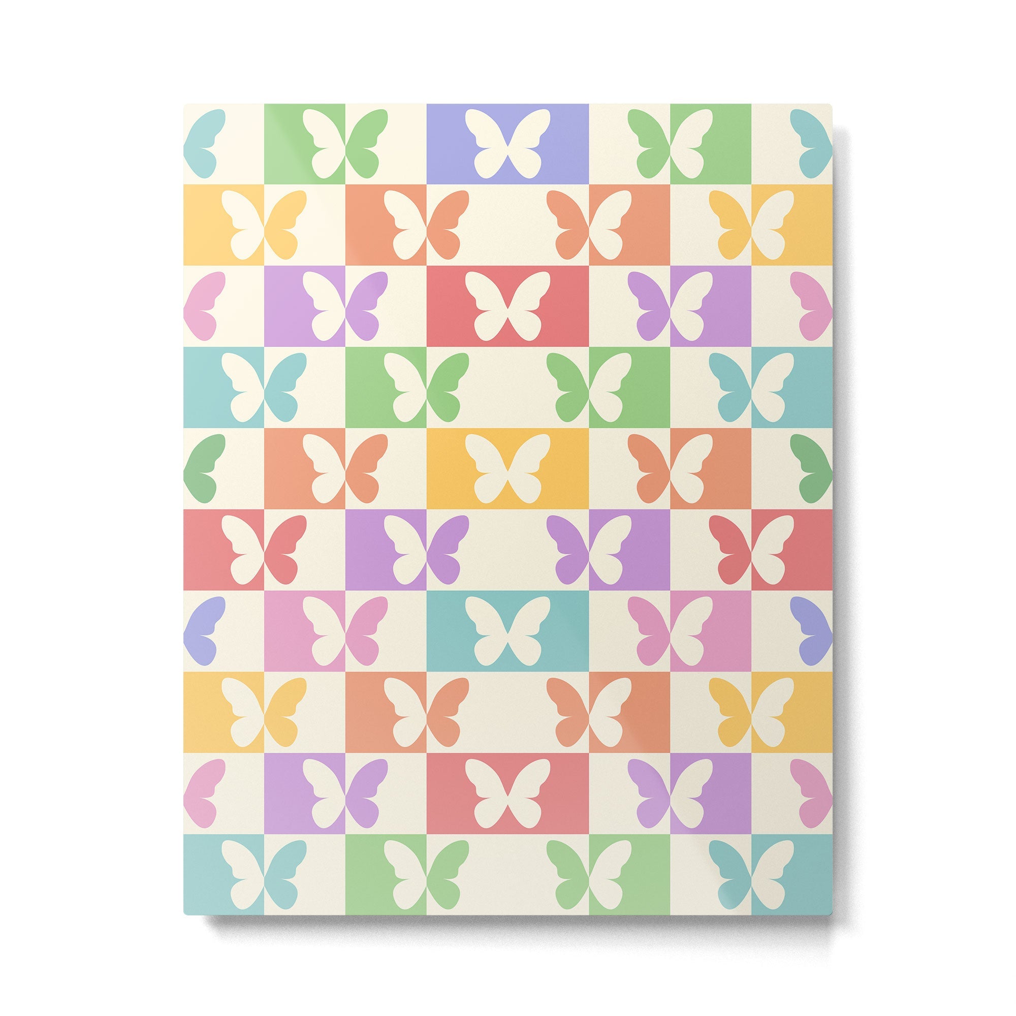 Retro Colorful Butterfly Checkered Pattern Metal Print | TeksDecor