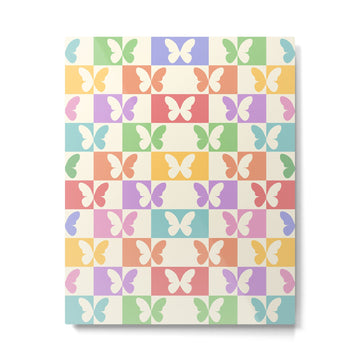 Retro Colorful Butterfly Checkered Pattern Metal Print | TeksDecor