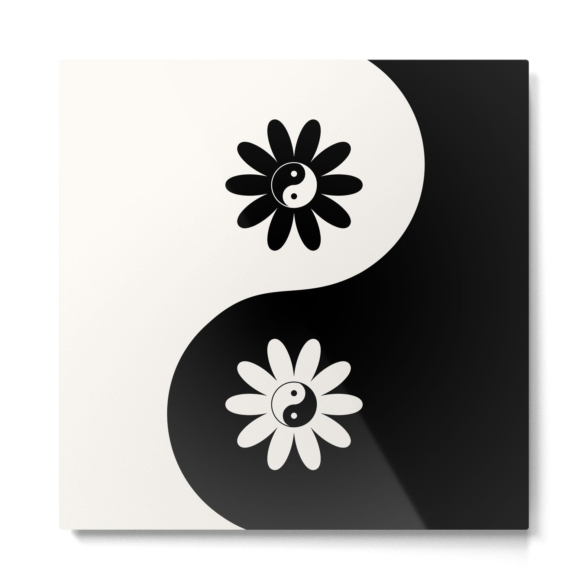 Yin Yang Flower in Black & White Metal Print | TeksDecor