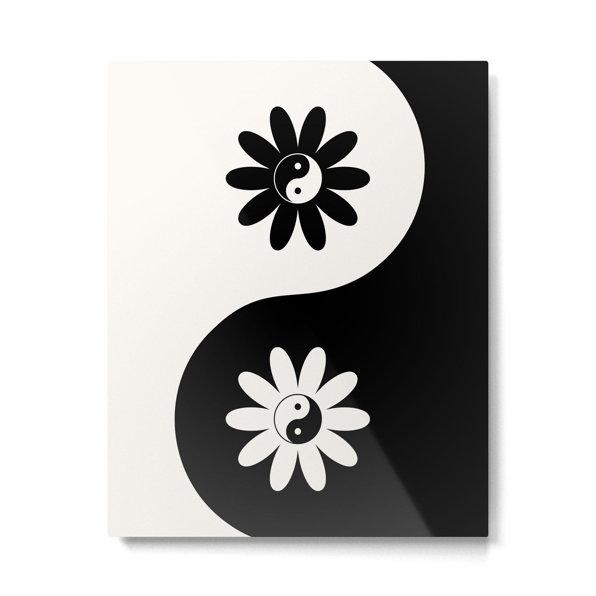 Yin Yang Flower in Black & White Metal Print | TeksDecor