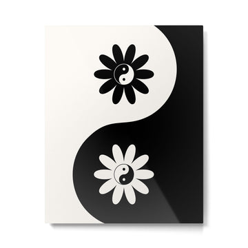 Yin Yang Flower in Black & White Metal Print | TeksDecor