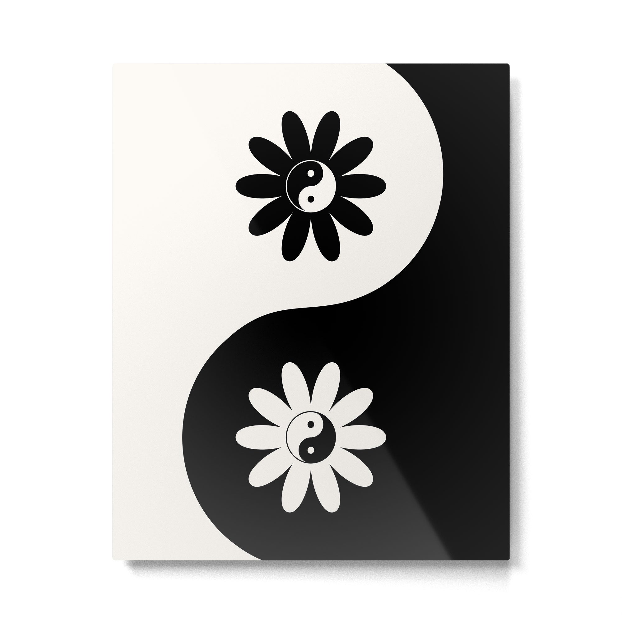 Yin Yang Flower in Black & White Metal Print | TeksDecor