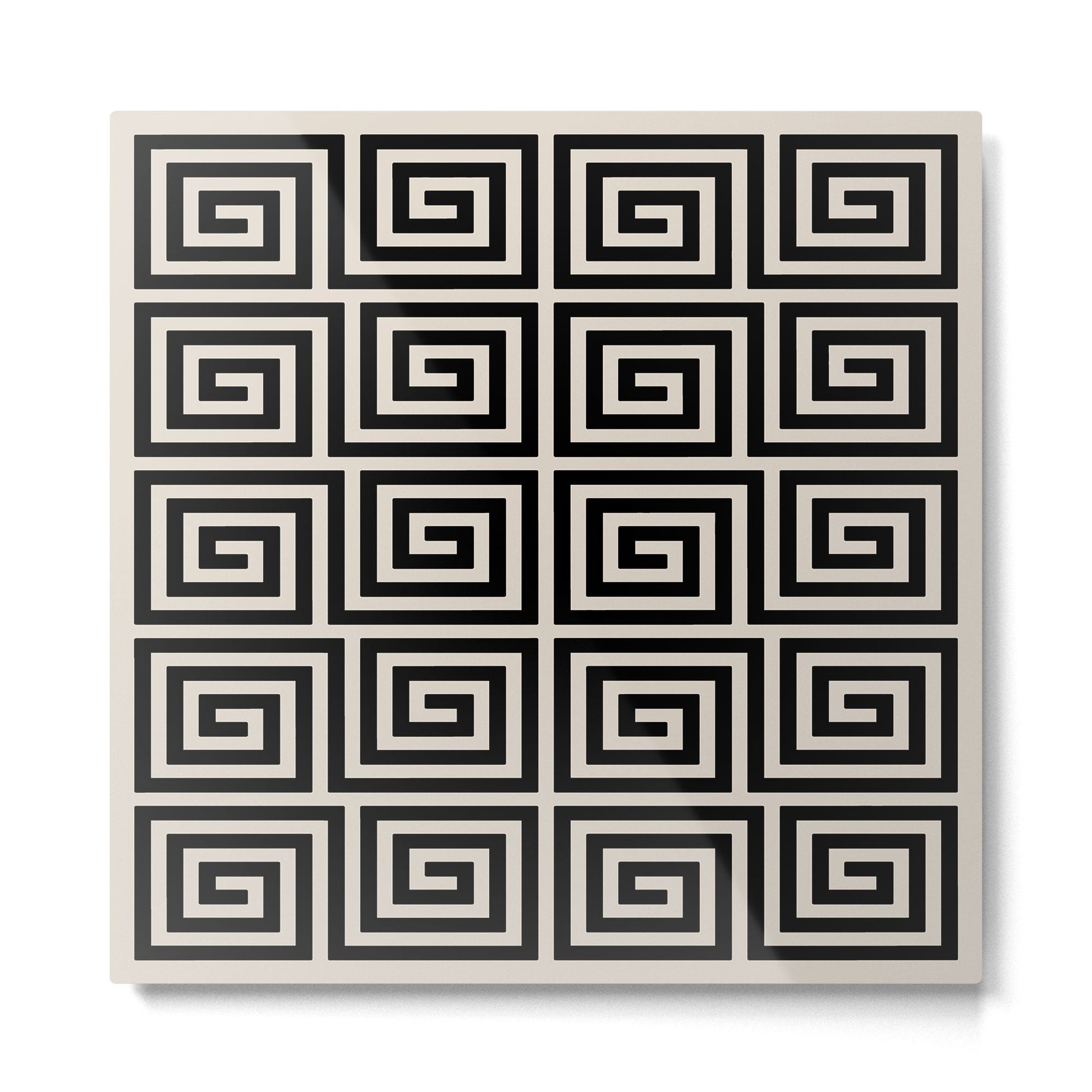 Greek Key Pattern 123 Black and Linen White Metal Print | TeksDecor