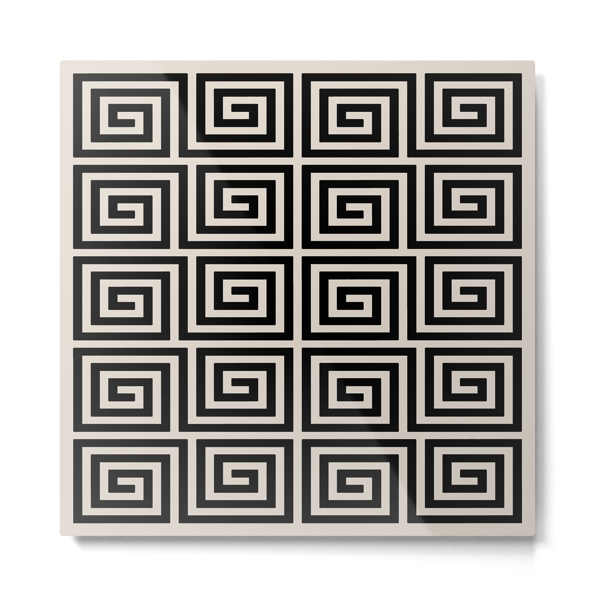Greek Key Pattern 123 Black and Linen White Metal Print | TeksDecor