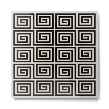Greek Key Pattern 123 Black and Linen White Metal Print | TeksDecor