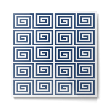Greek Key Pattern 125 Navy Blue Metal Print | TeksDecor
