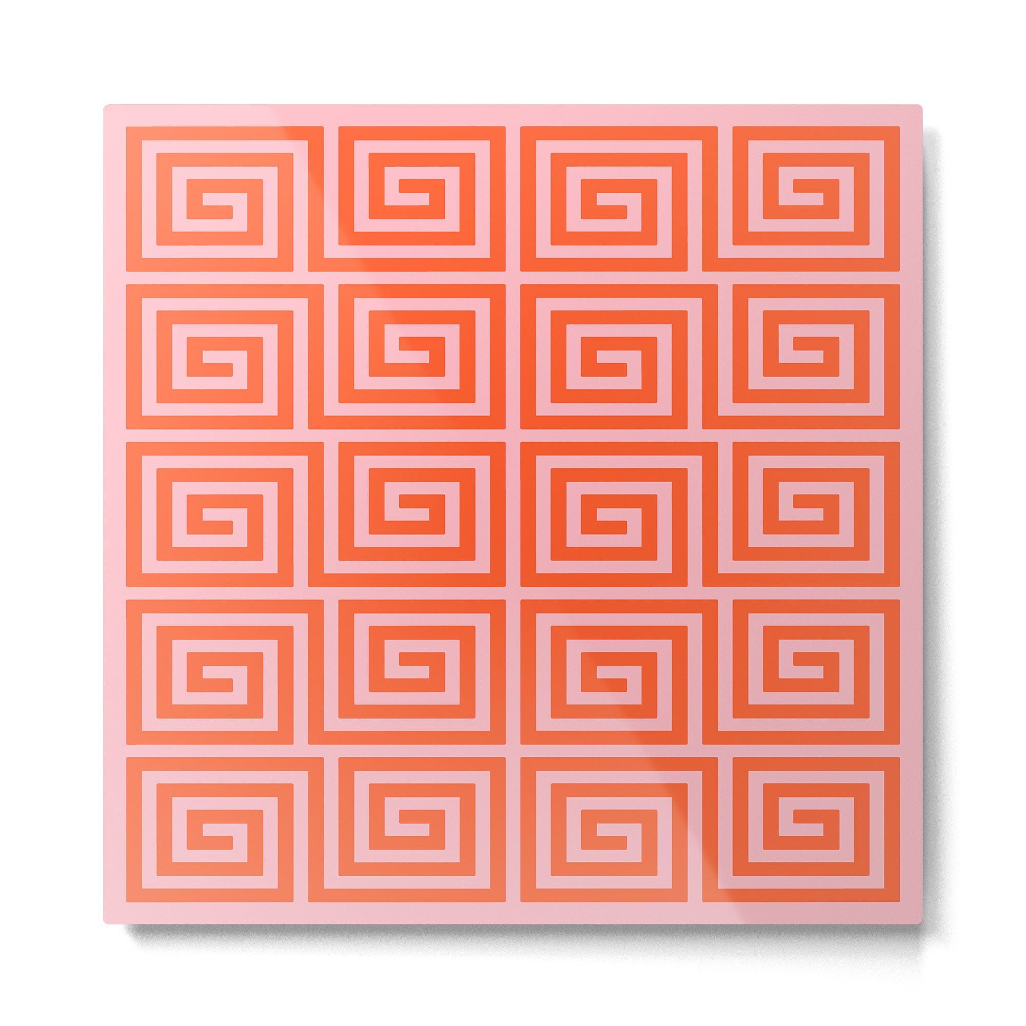 Greek Key Pattern 133 Orange and Pink Metal Print | TeksDecor