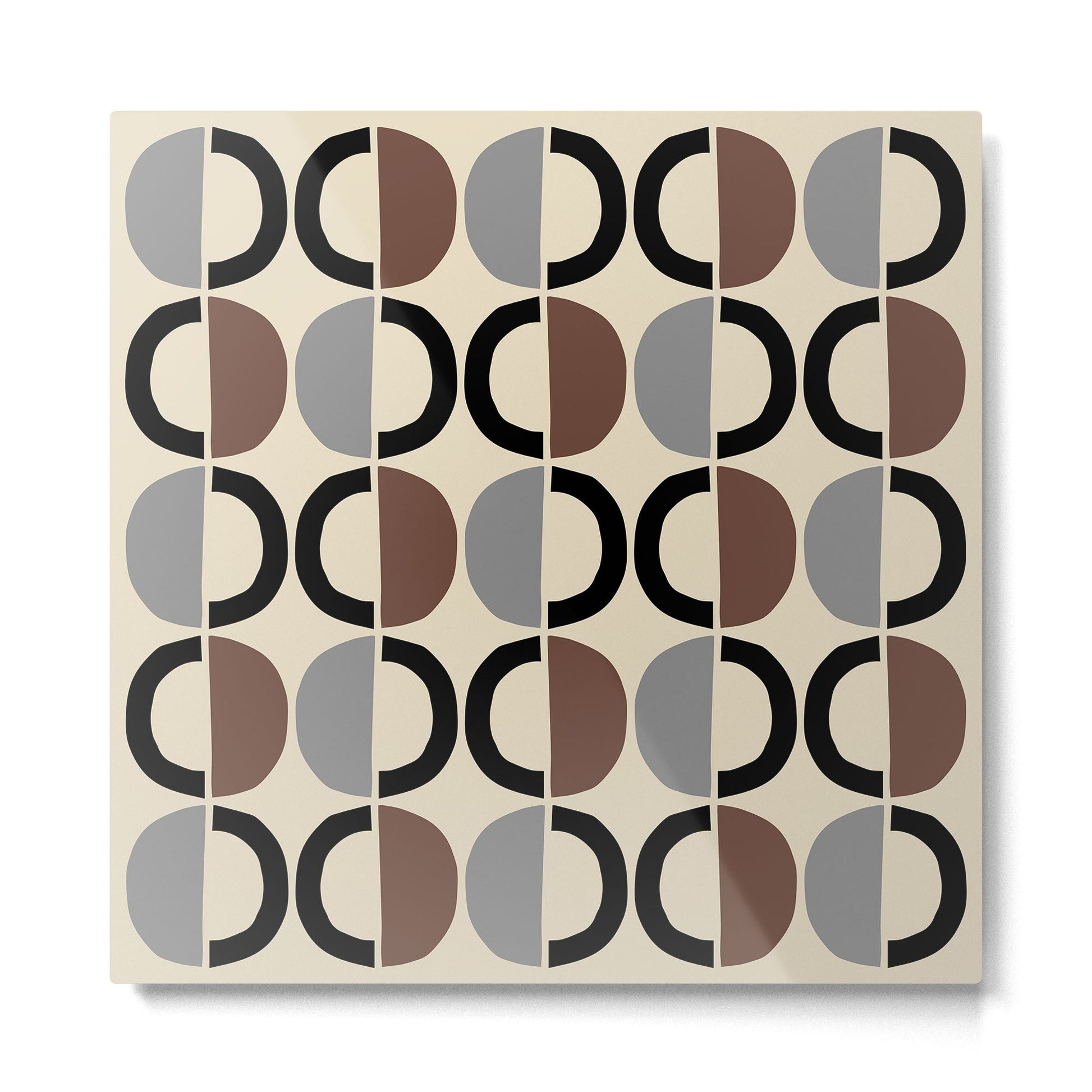 Mid Century Half Circle Pattern 582 Black Brown Gray and Beige Metal Print | TeksDecor