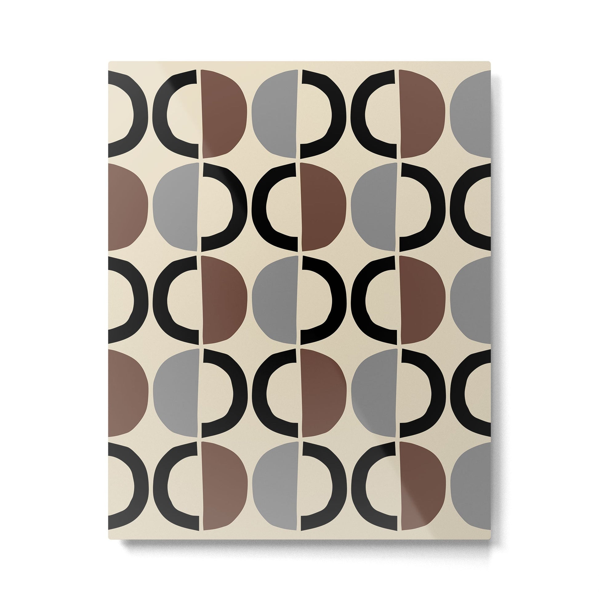 Mid Century Half Circle Pattern 582 Black Brown Gray and Beige Metal Print | TeksDecor