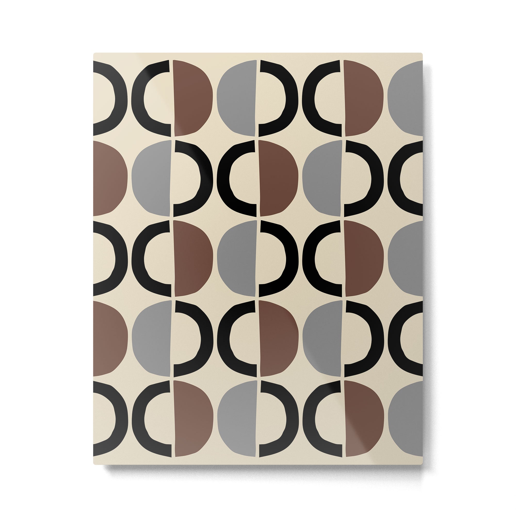 Mid Century Half Circle Pattern 582 Black Brown Gray and Beige Metal Print | TeksDecor