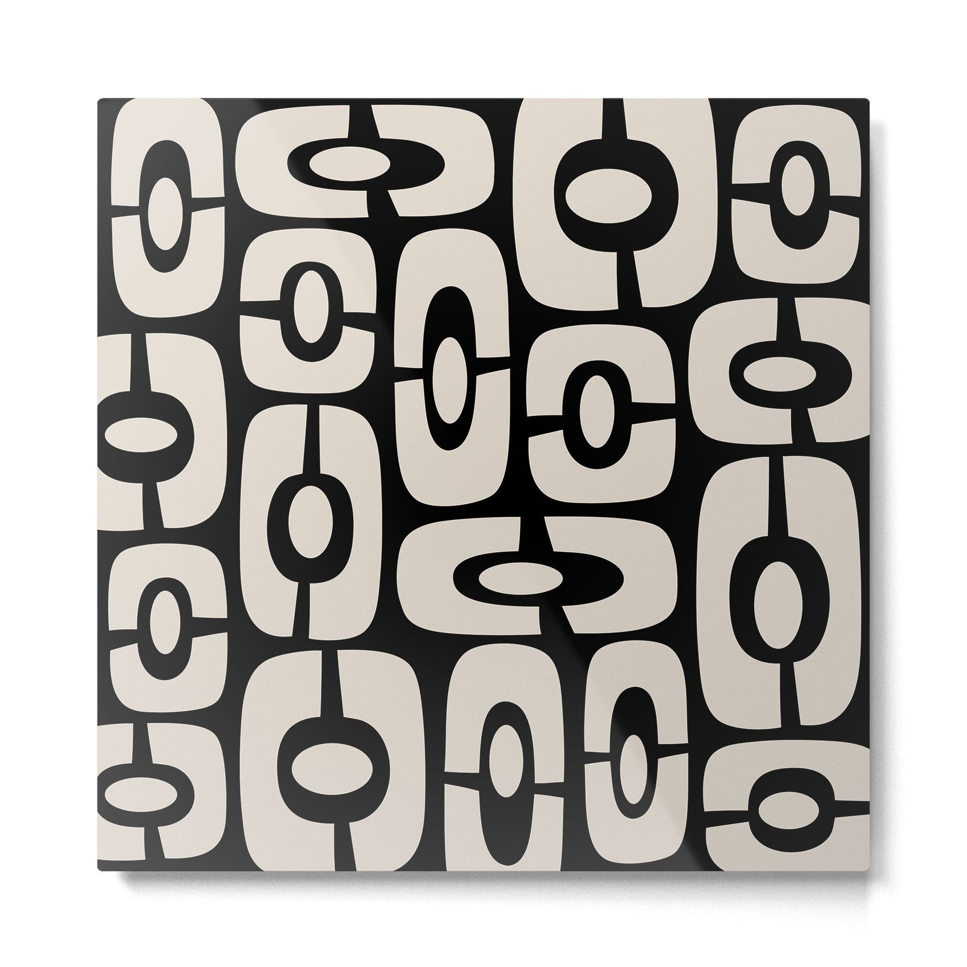 Mid Century Modern Cosmic Abstract 364 Black and Linen White Metal Print | TeksDecor