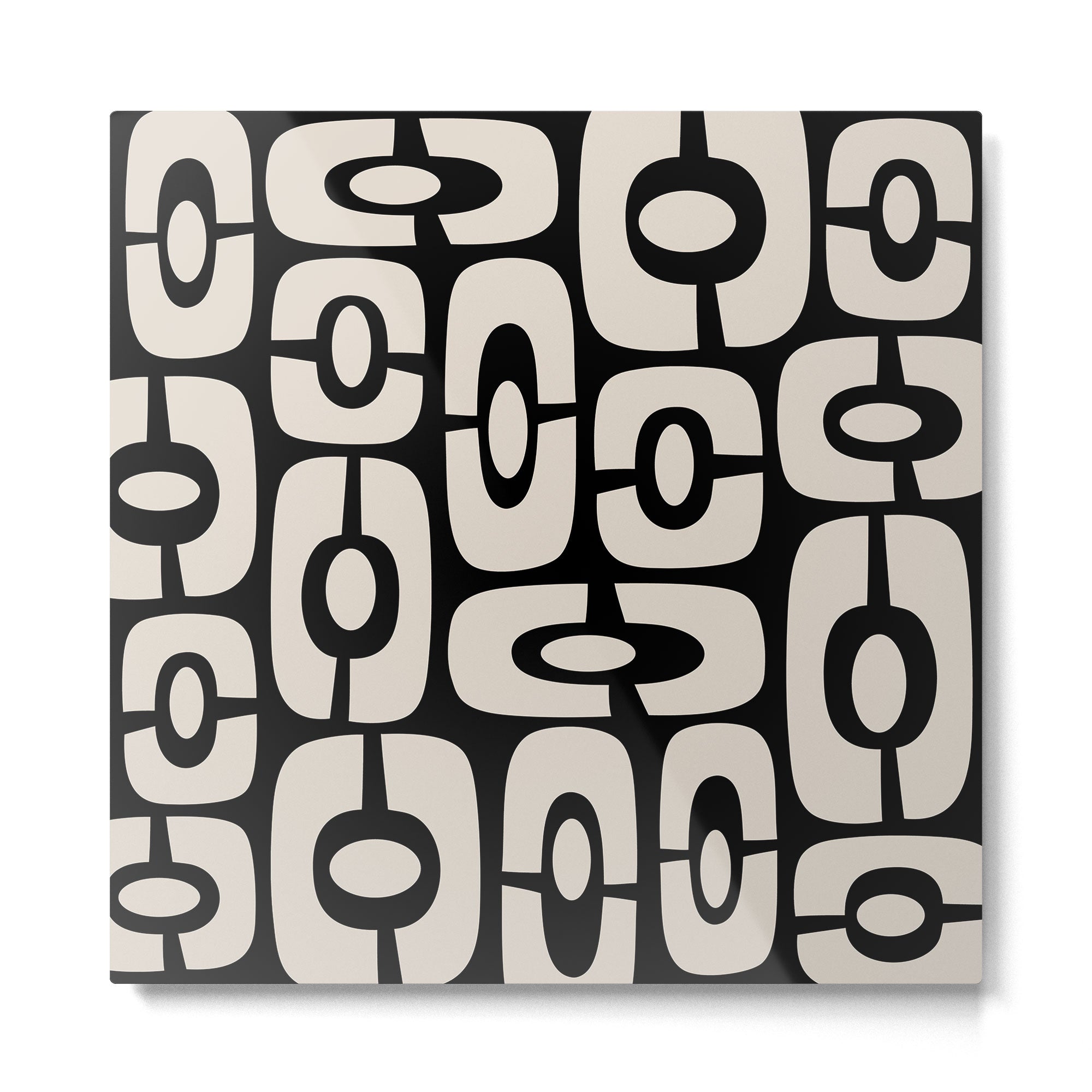 Mid Century Modern Cosmic Abstract 364 Black and Linen White Metal Print | TeksDecor