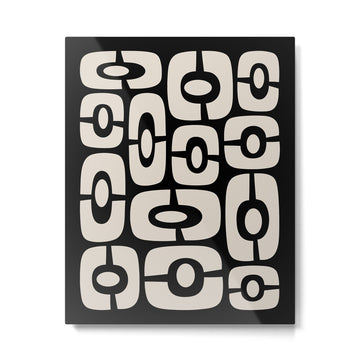Mid Century Modern Cosmic Abstract 364 Black and Linen White Metal Print | TeksDecor