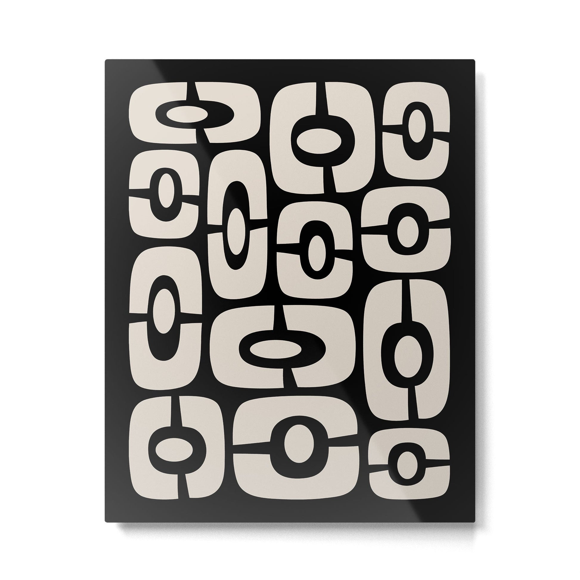 Mid Century Modern Cosmic Abstract 364 Black and Linen White Metal Print | TeksDecor