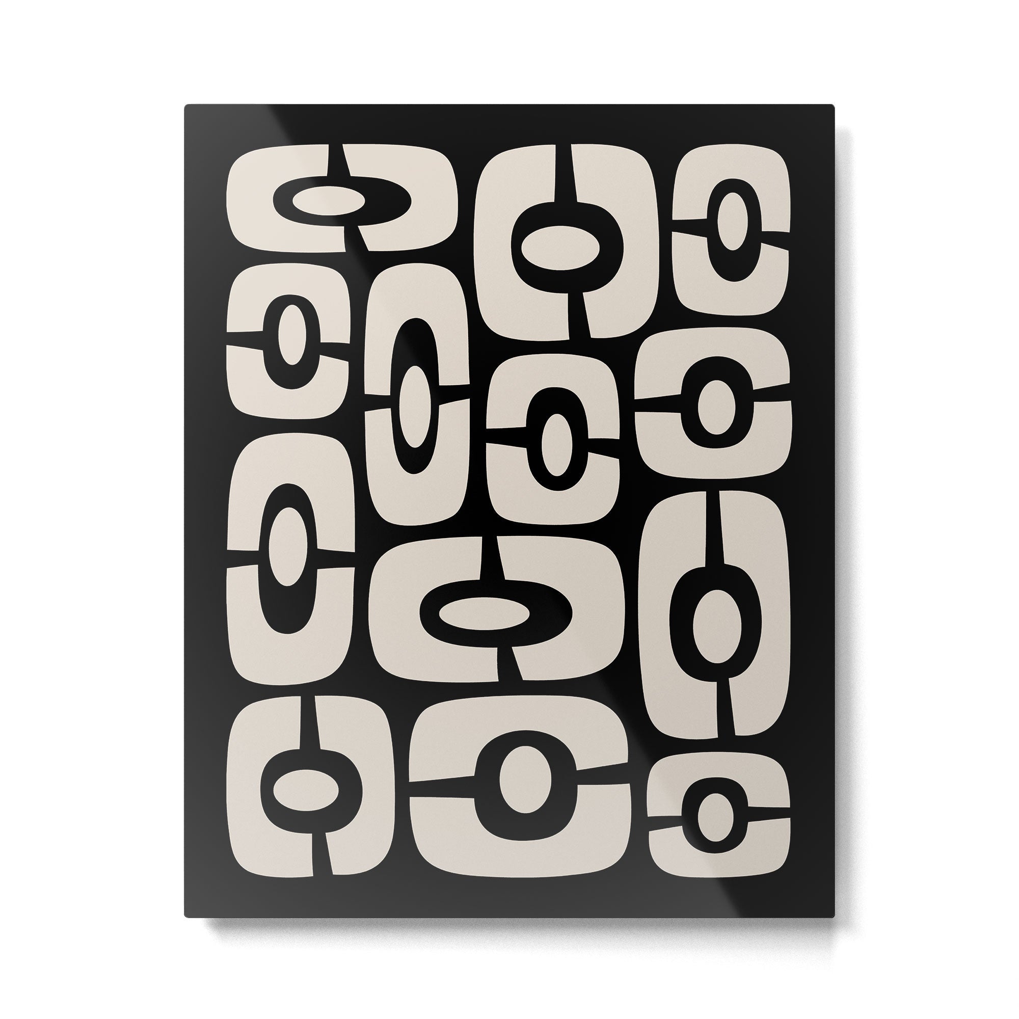 Mid Century Modern Cosmic Abstract 364 Black and Linen White Metal Print | TeksDecor