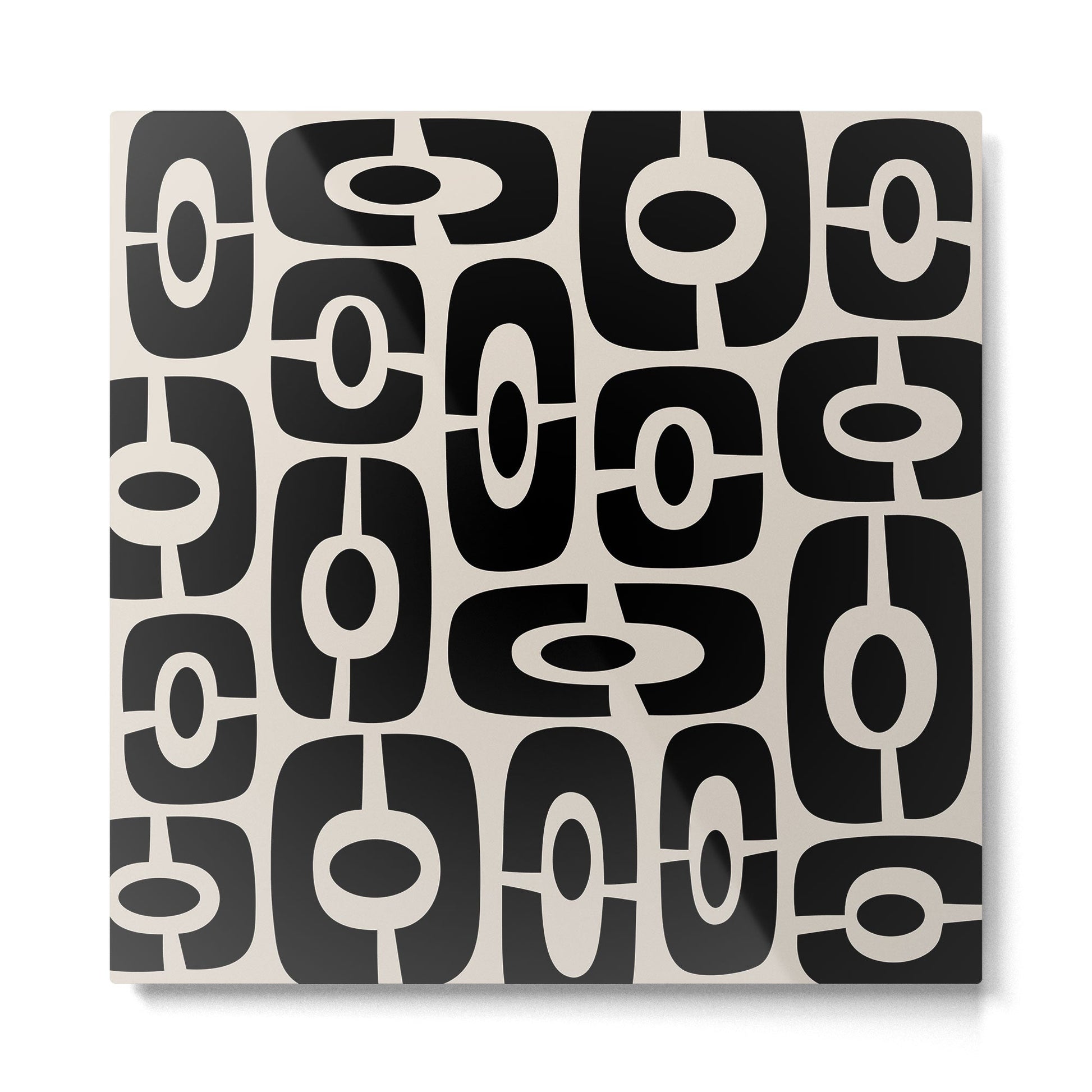 Mid Century Modern Cosmic Abstract 363 Black and Linen White Metal Print | TeksDecor