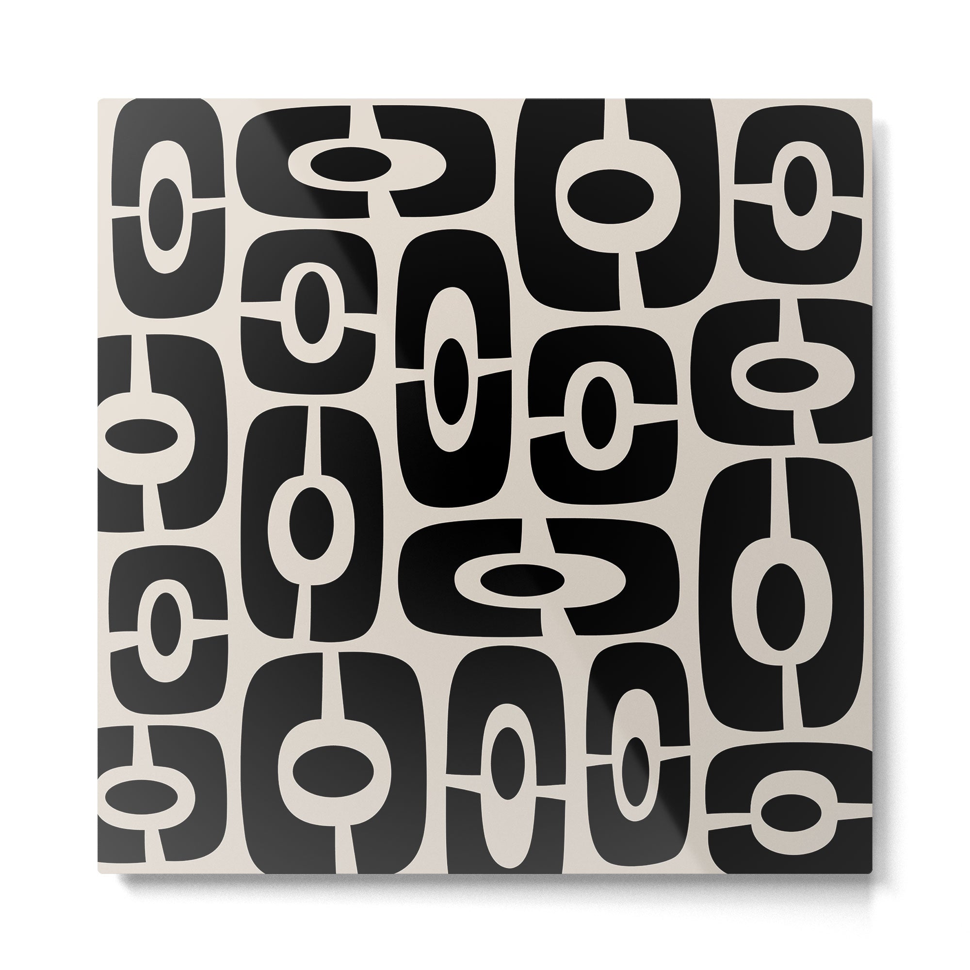 Mid Century Modern Cosmic Abstract 363 Black and Linen White Metal Print | TeksDecor