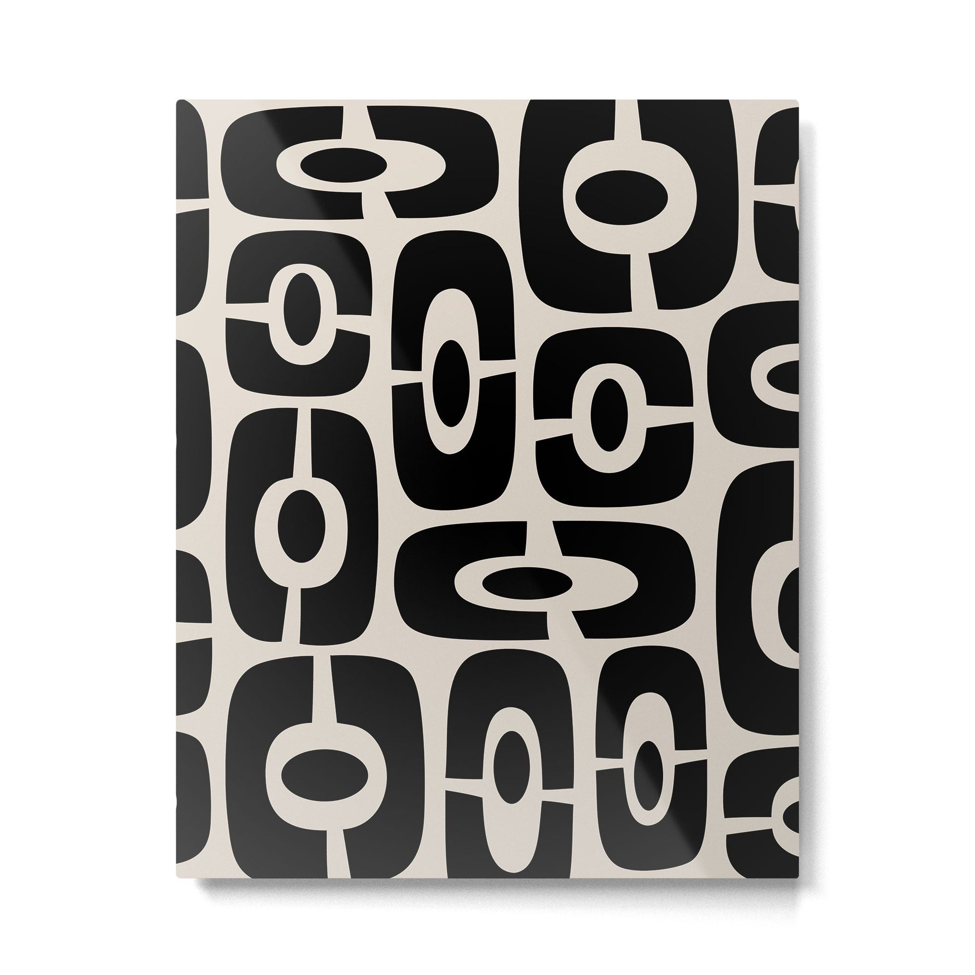 Mid Century Modern Cosmic Abstract 363 Black and Linen White Metal Print | TeksDecor