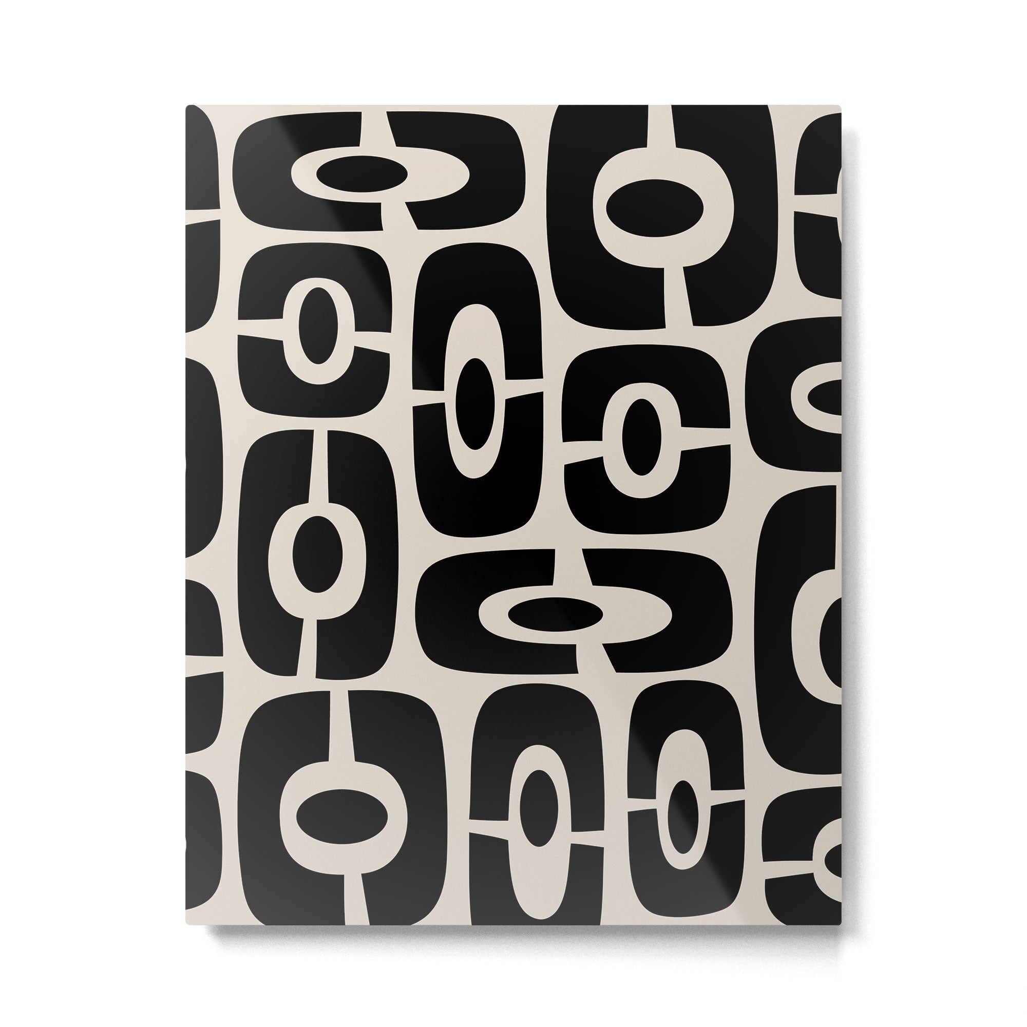 Mid Century Modern Cosmic Abstract 363 Black and Linen White Metal Print | TeksDecor