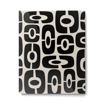 Mid Century Modern Cosmic Abstract 363 Black and Linen White Metal Print | TeksDecor