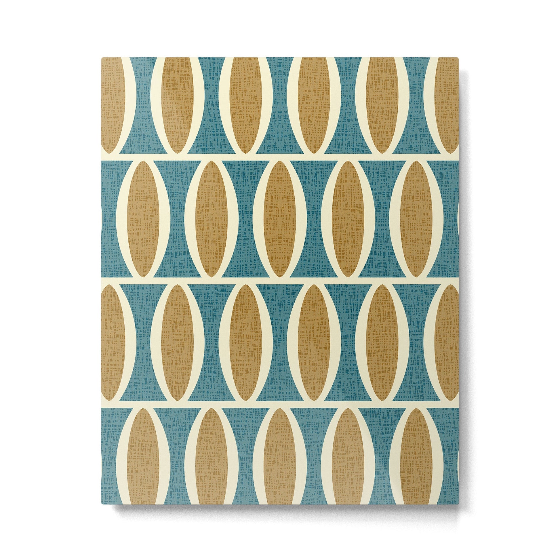 Mid Century Modern Geometric Oval Pattern 227 Blue Gold and Beige Metal Print | TeksDecor