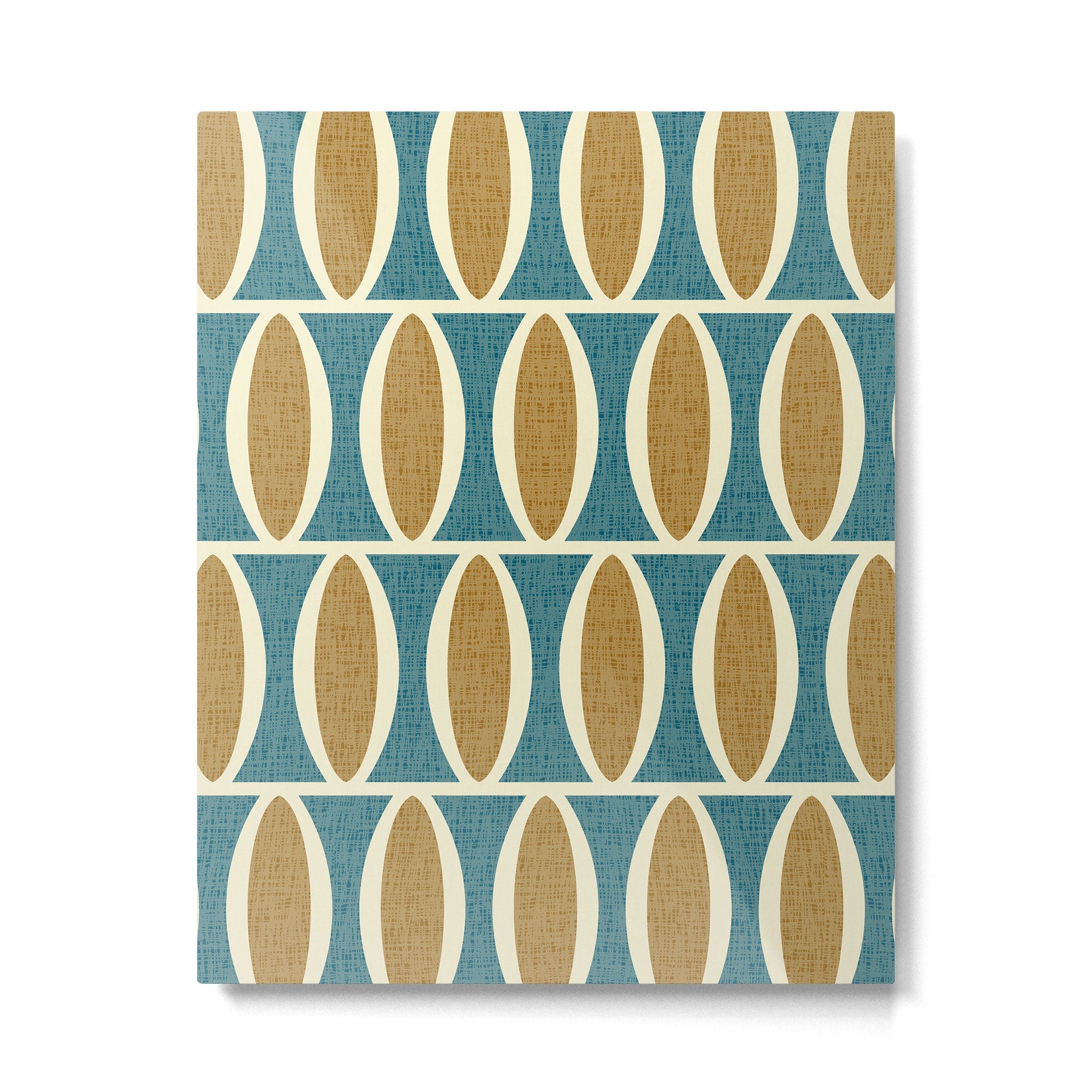 Mid Century Modern Geometric Oval Pattern 227 Blue Gold and Beige Metal Print | TeksDecor