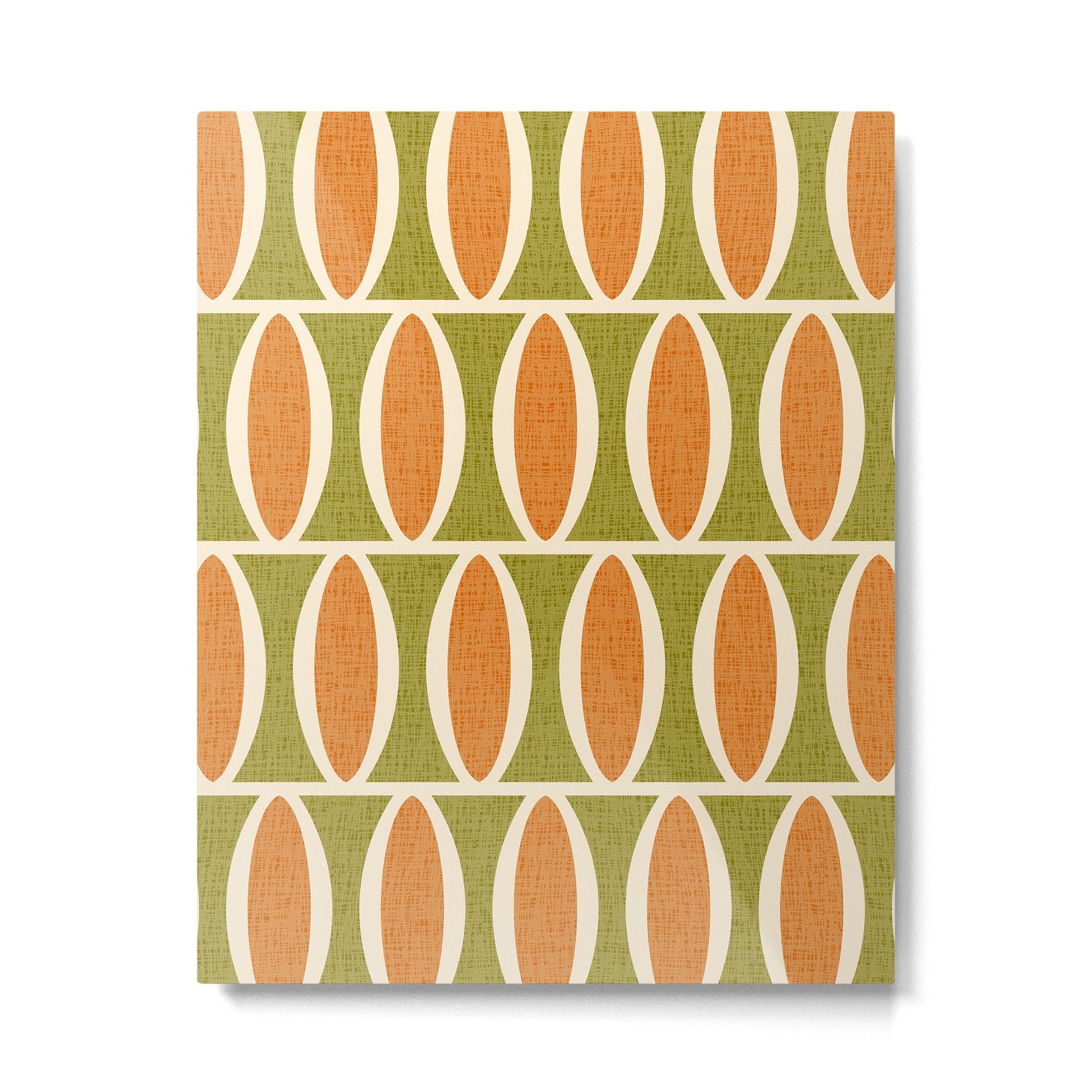 Retro Vintage 1950s Style Geometric Oval Pattern 228 Googie Orange Olive Green Metal Print | TeksDecor