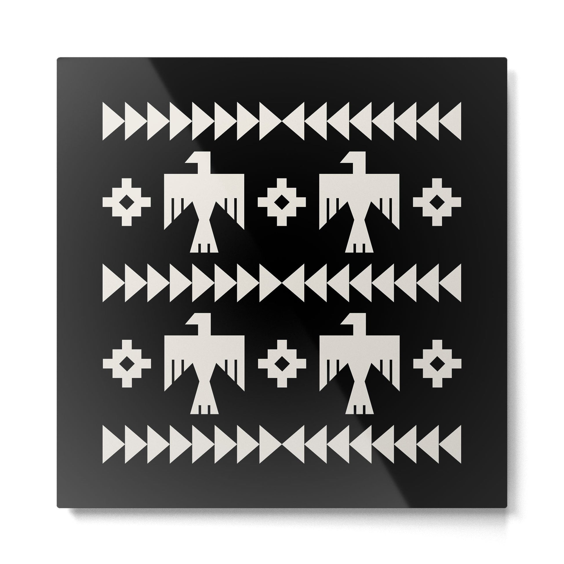Southwestern Eagle and Arrow Pattern 121 Black and Linen White Metal Print | TeksDecor