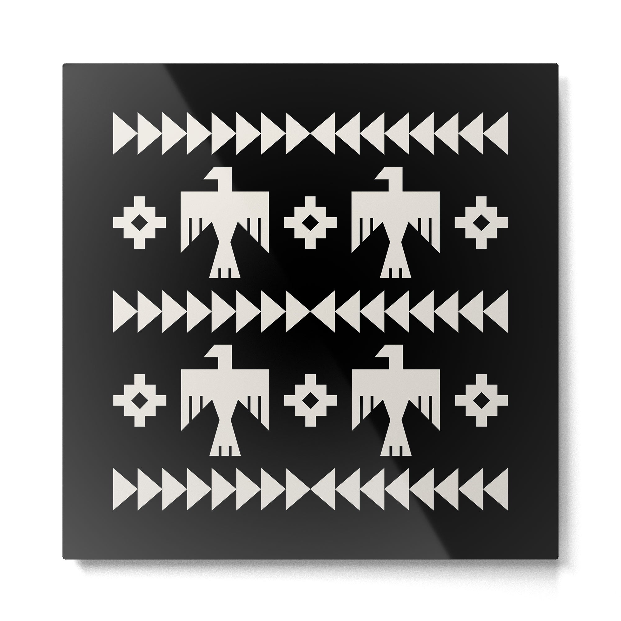 Southwestern Eagle and Arrow Pattern 121 Black and Linen White Metal Print | TeksDecor