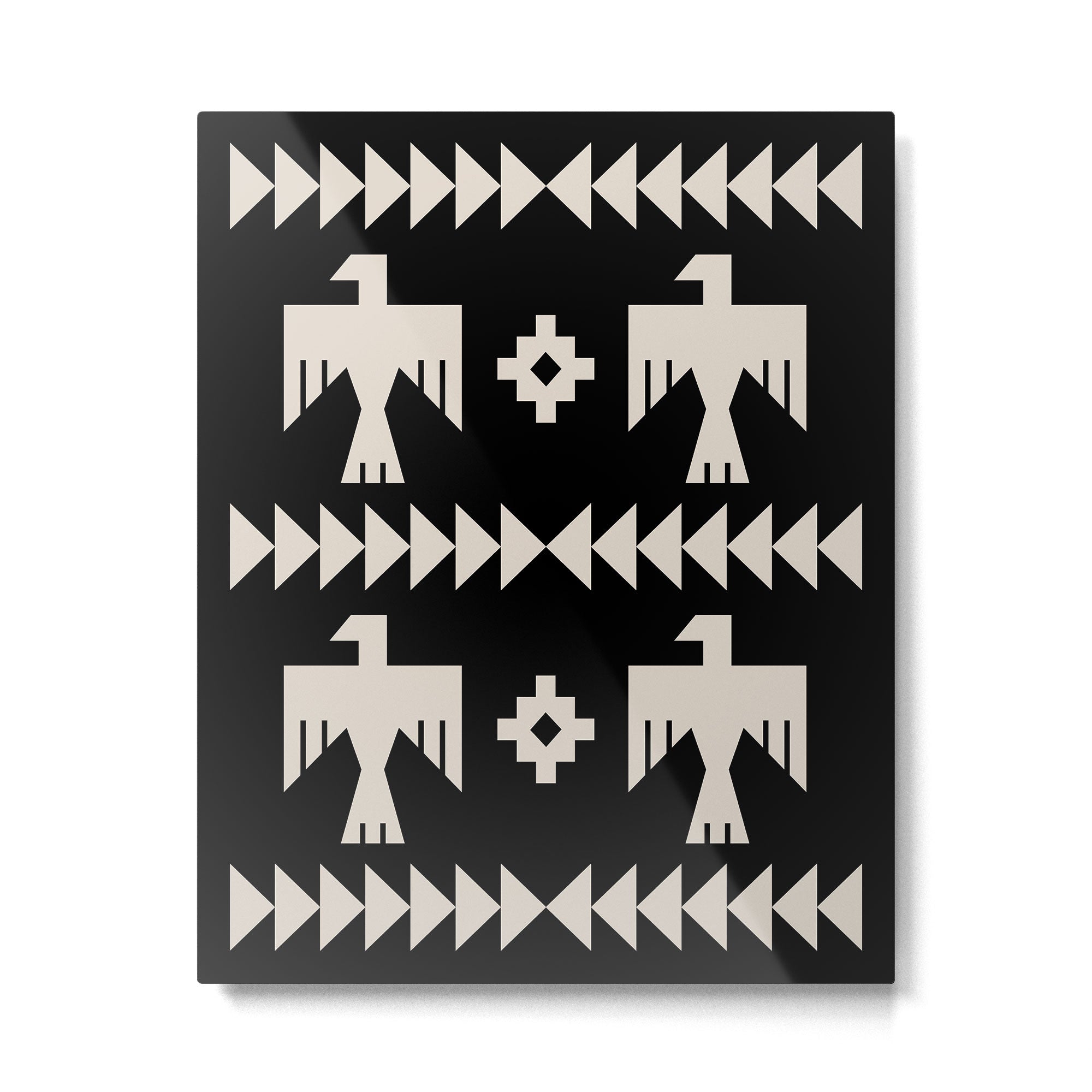Southwestern Eagle and Arrow Pattern 121 Black and Linen White Metal Print | TeksDecor