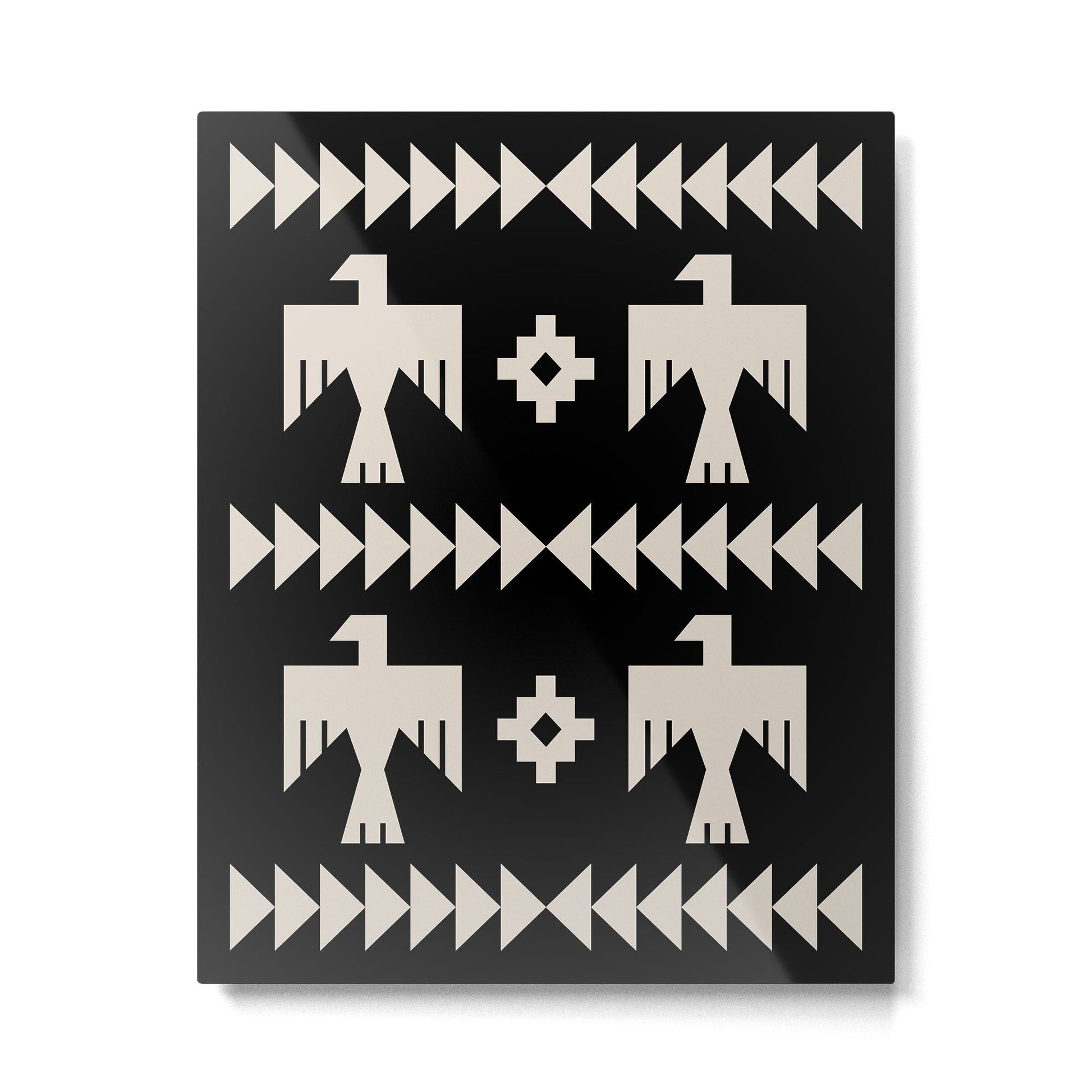 Southwestern Eagle and Arrow Pattern 121 Black and Linen White Metal Print | TeksDecor