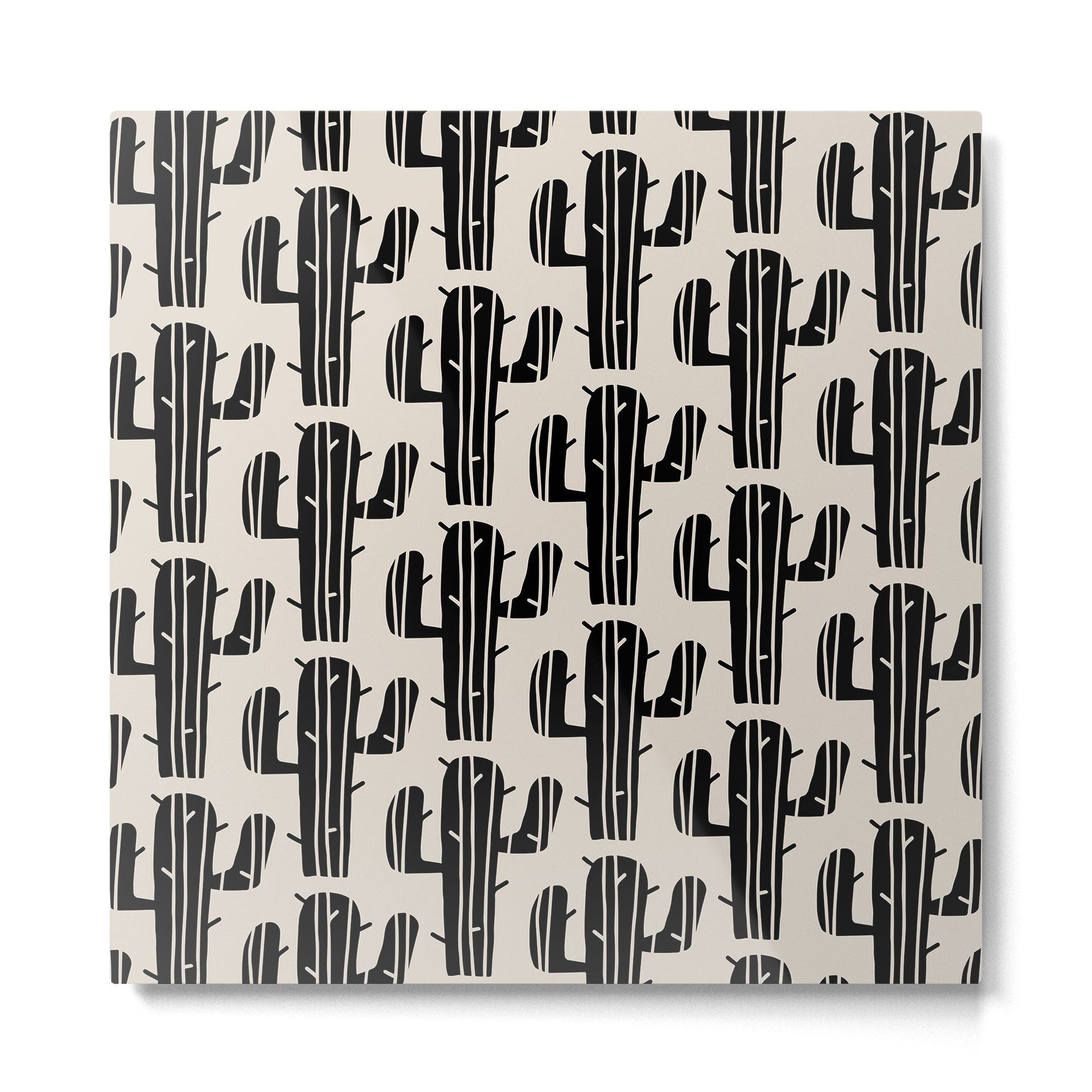 Southwestern Modern Desert Cactus Pattern 860 Black and Linen White Metal Print | TeksDecor