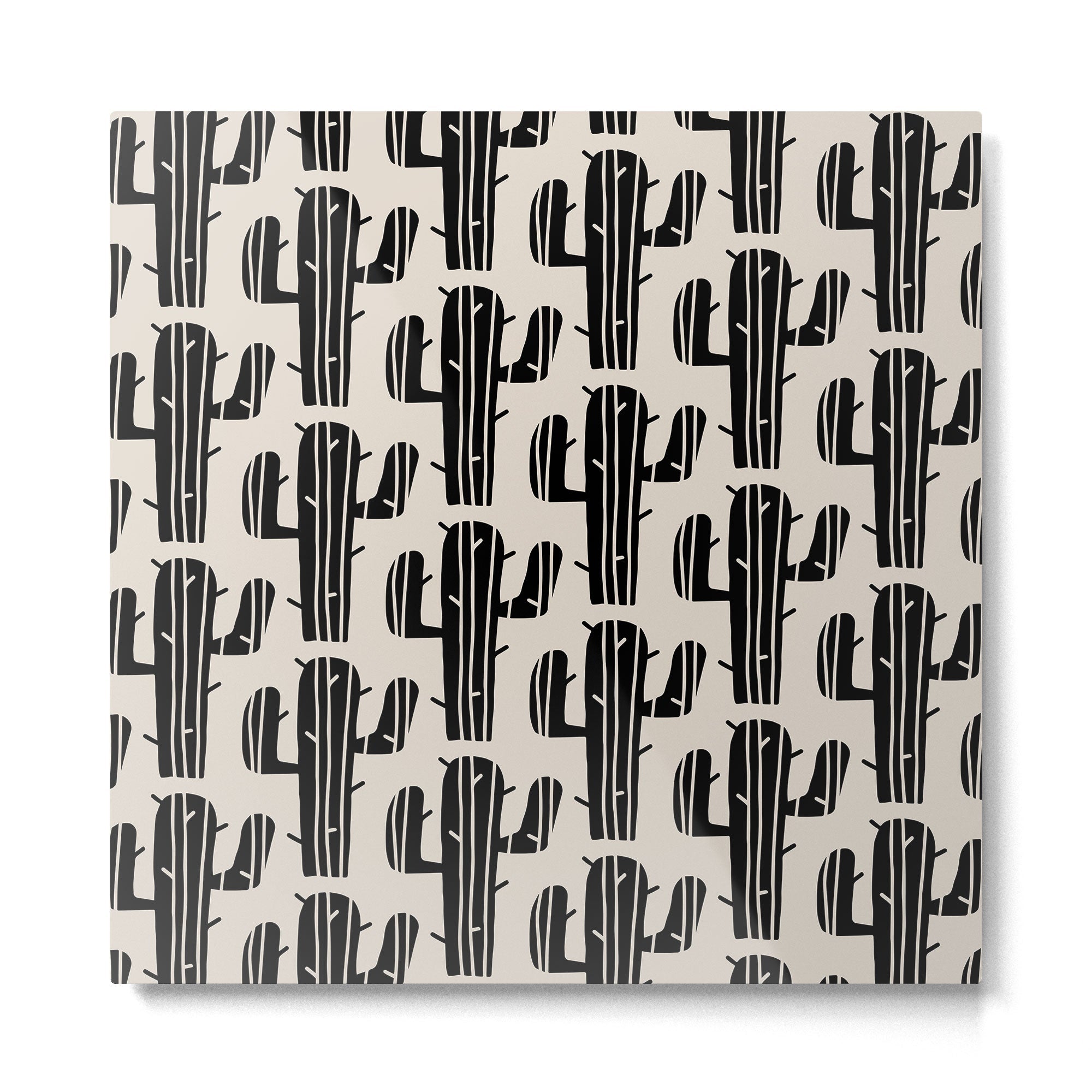 Southwestern Modern Desert Cactus Pattern 860 Black and Linen White Metal Print | TeksDecor