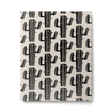 Southwestern Modern Desert Cactus Pattern 860 Black and Linen White Metal Print | TeksDecor