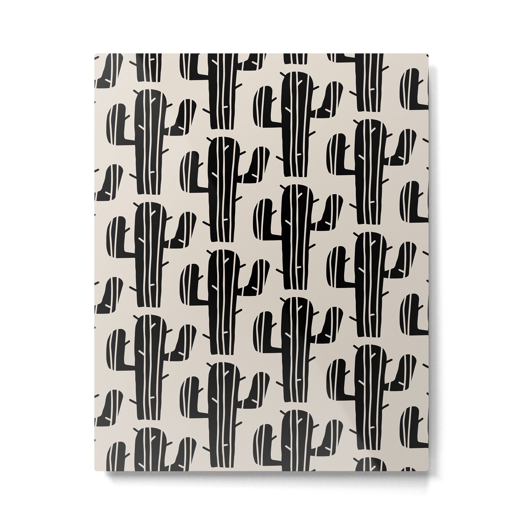 Southwestern Modern Desert Cactus Pattern 860 Black and Linen White Metal Print | TeksDecor