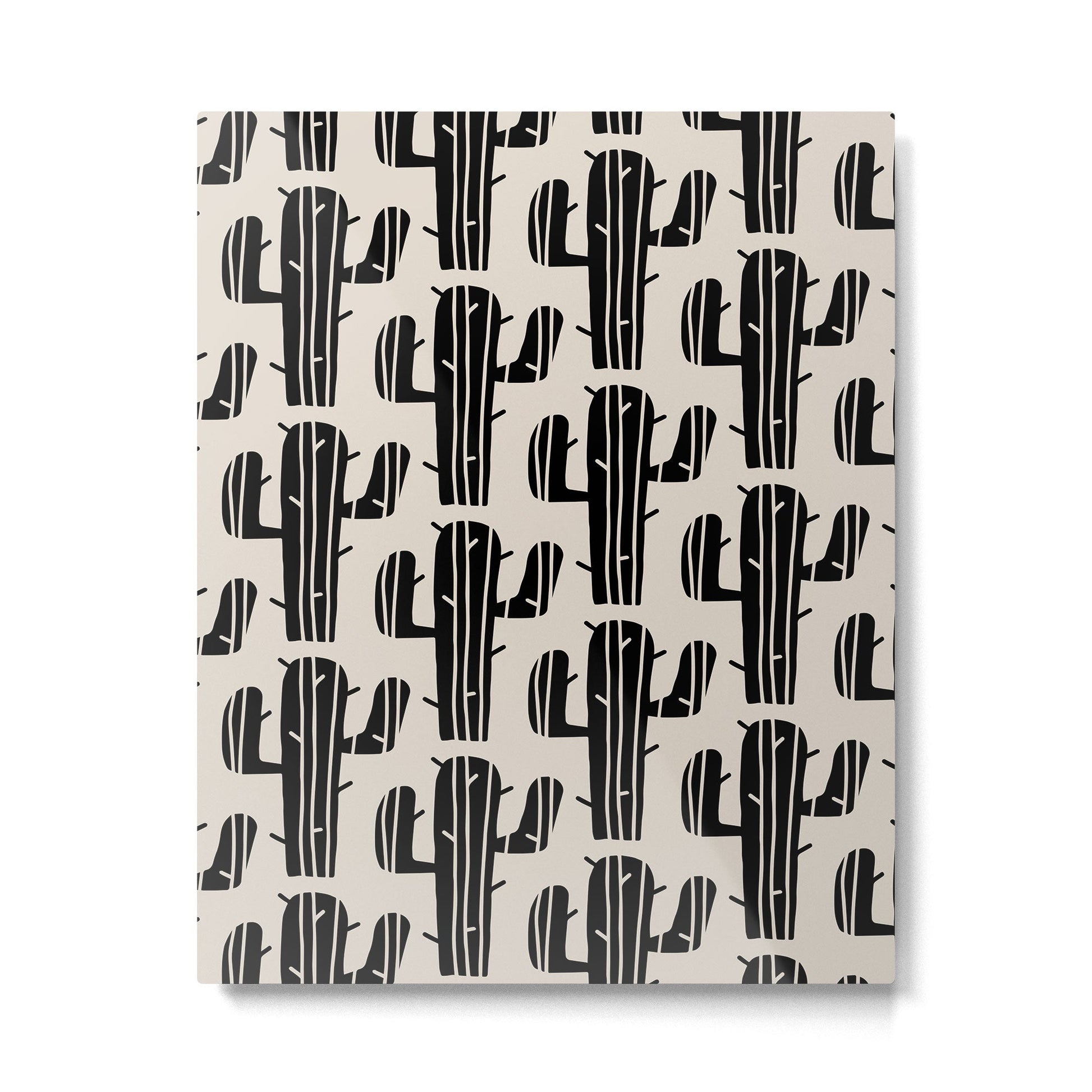 Southwestern Modern Desert Cactus Pattern 860 Black and Linen White Metal Print | TeksDecor