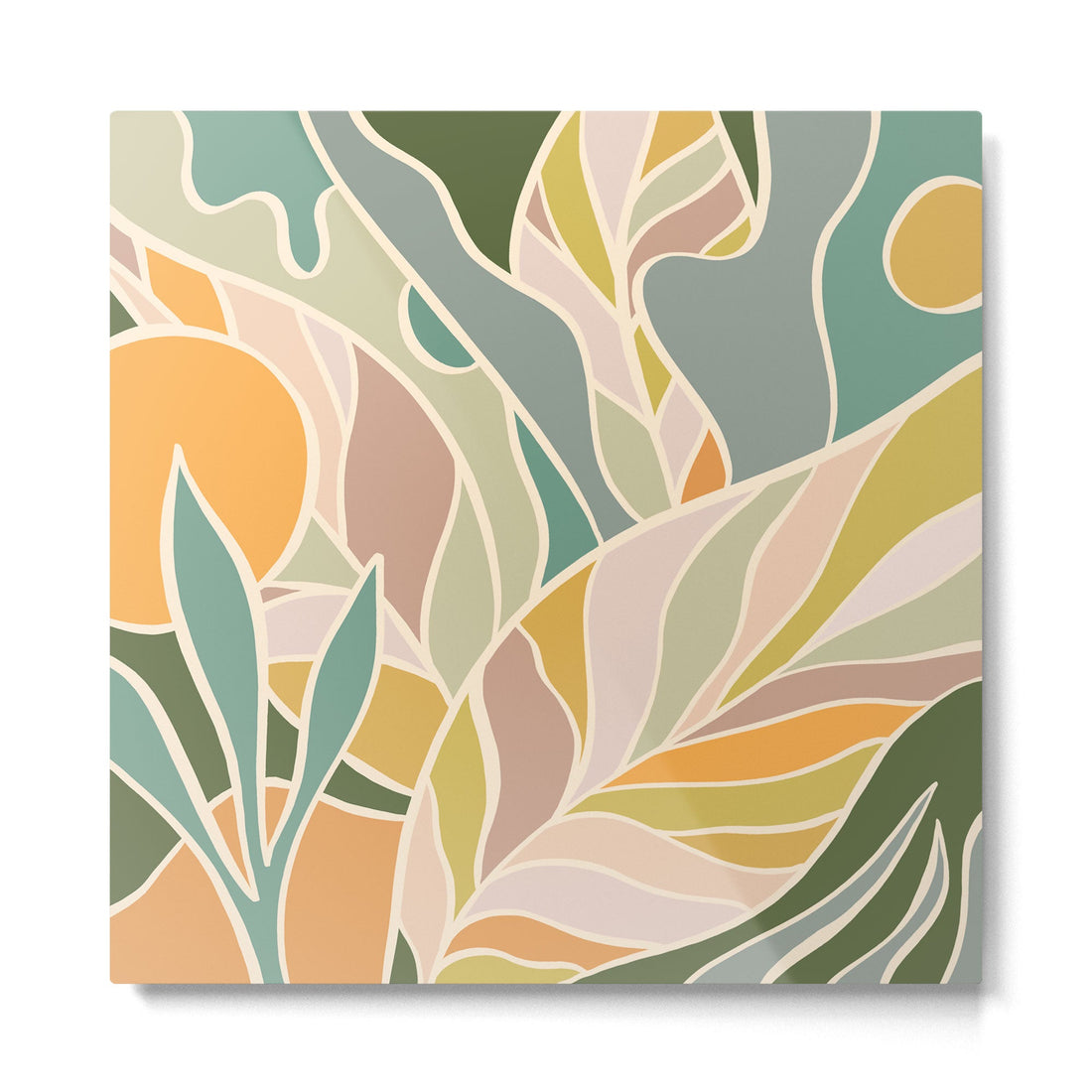 Abstract Botanical Mid century Modern Metal Print | TeksDecor