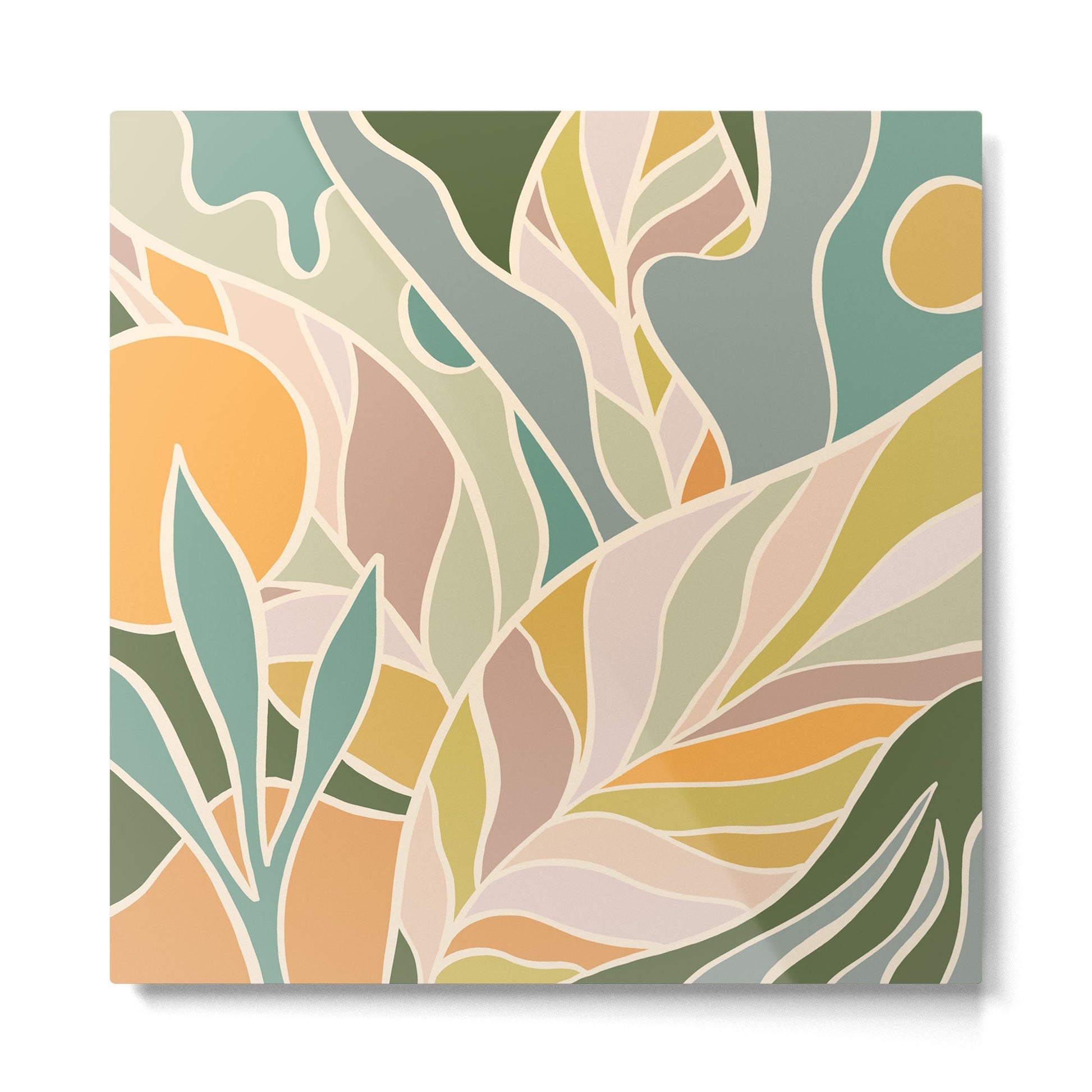 Abstract Botanical Mid century Modern Metal Print | TeksDecor