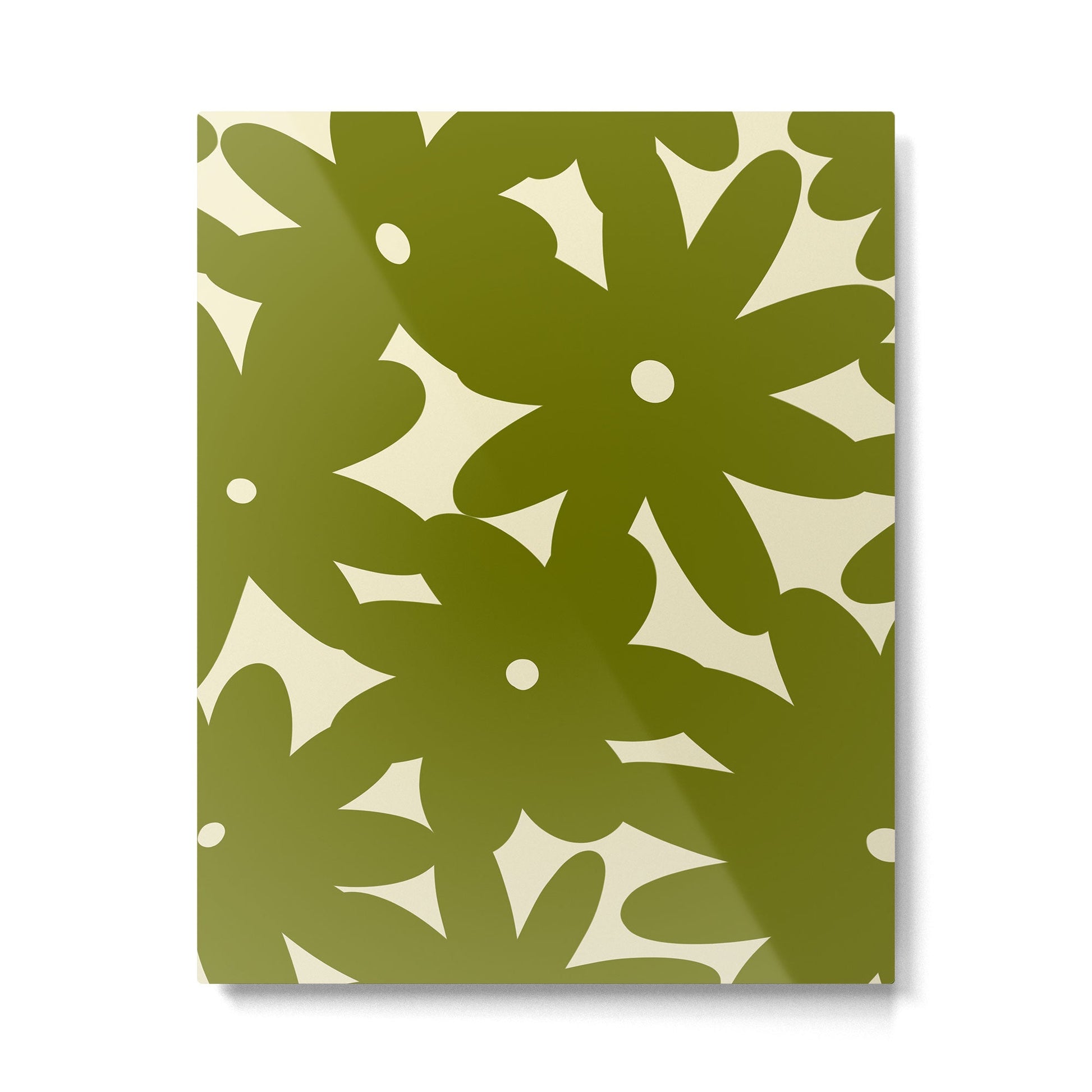 Retro 70s Bold Flowers Pattern Green Metal Print | TeksDecor