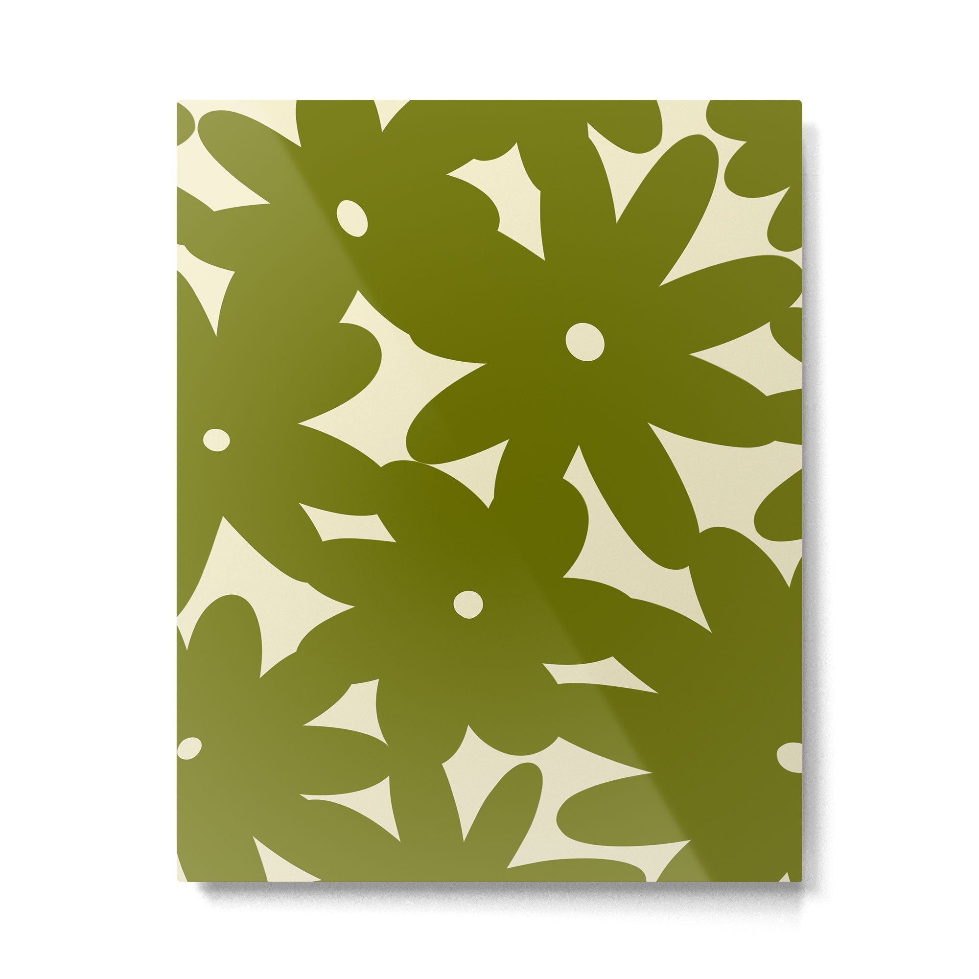 Retro 70s Bold Flowers Pattern Green Metal Print | TeksDecor