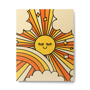 The Happiest Sun Retro Groovy 70s Orange Yellow Metal Print | TeksDecor