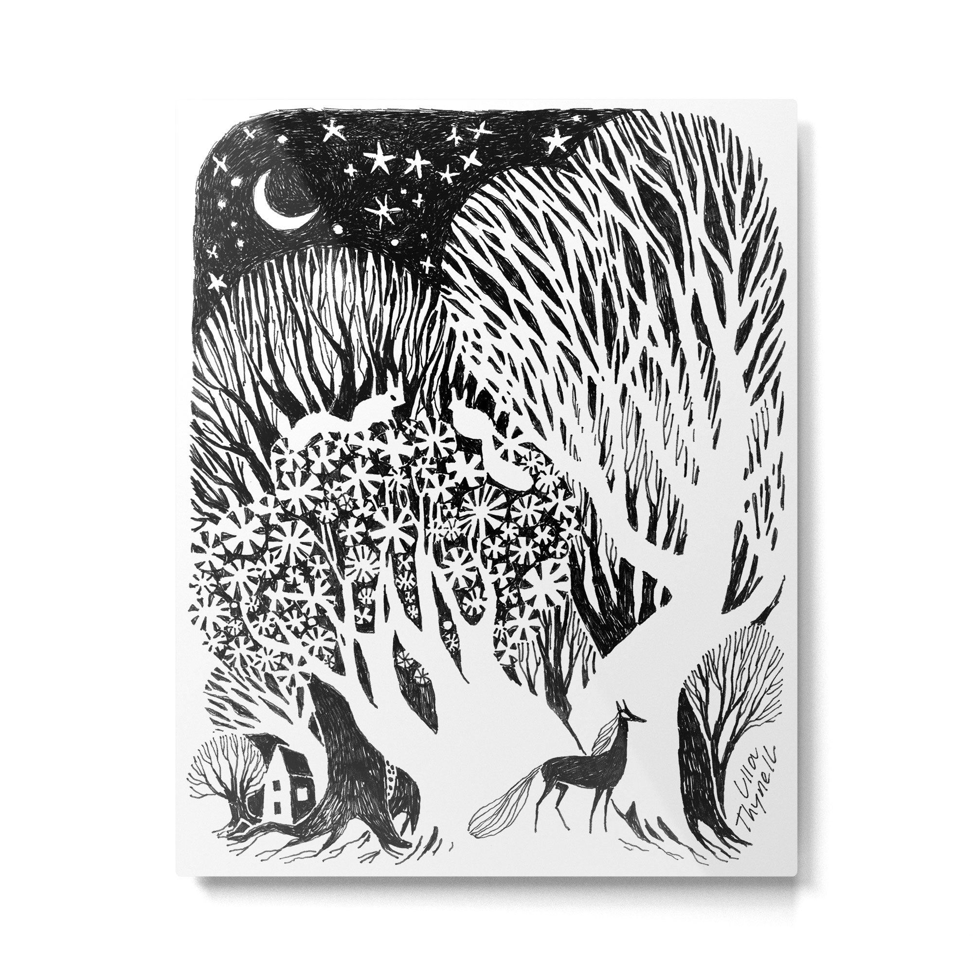 Home Woods at Night Metal Print | TeksDecor
