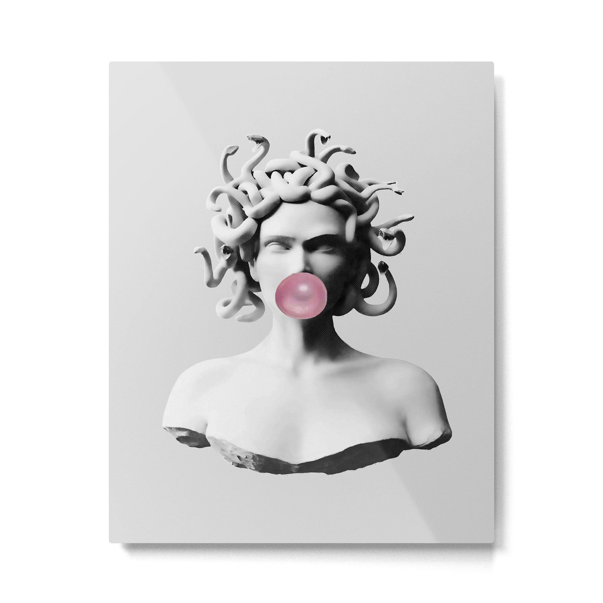 Medusa blowing pink bubblegum bubble II Metal Print | TeksDecor