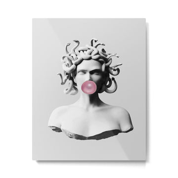 Medusa blowing pink bubblegum bubble II Metal Print | TeksDecor